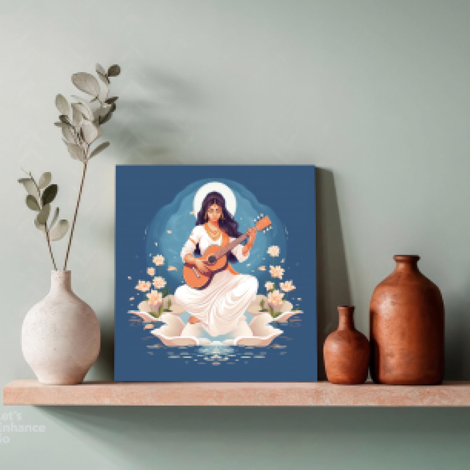 Chalk My Theme Goddess Saraswati Blue Wood Print Wall Art Home Decor, Living Room, Bedroom, Cafe, Room Painting For Wall Decorat