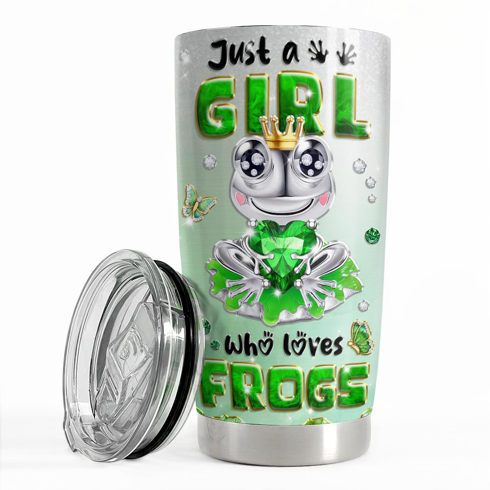 SANDJEST Frog Tumbler 20oz Girl Who Loves Frogs Cup Stainless Steel Insulated Tumblers Coffee Travel Mug for Girls Teen Gift for