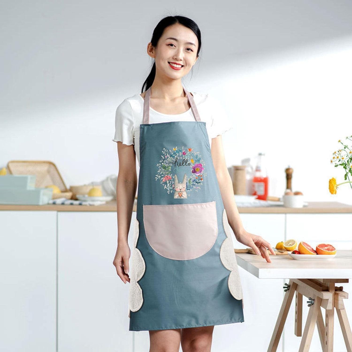 Dimitra Cute Cartoon Bunny Waterproof Kitchen Apron For Women With Pocket  Adjustable Cooking Apron For Home, Cleaning, Gardeni