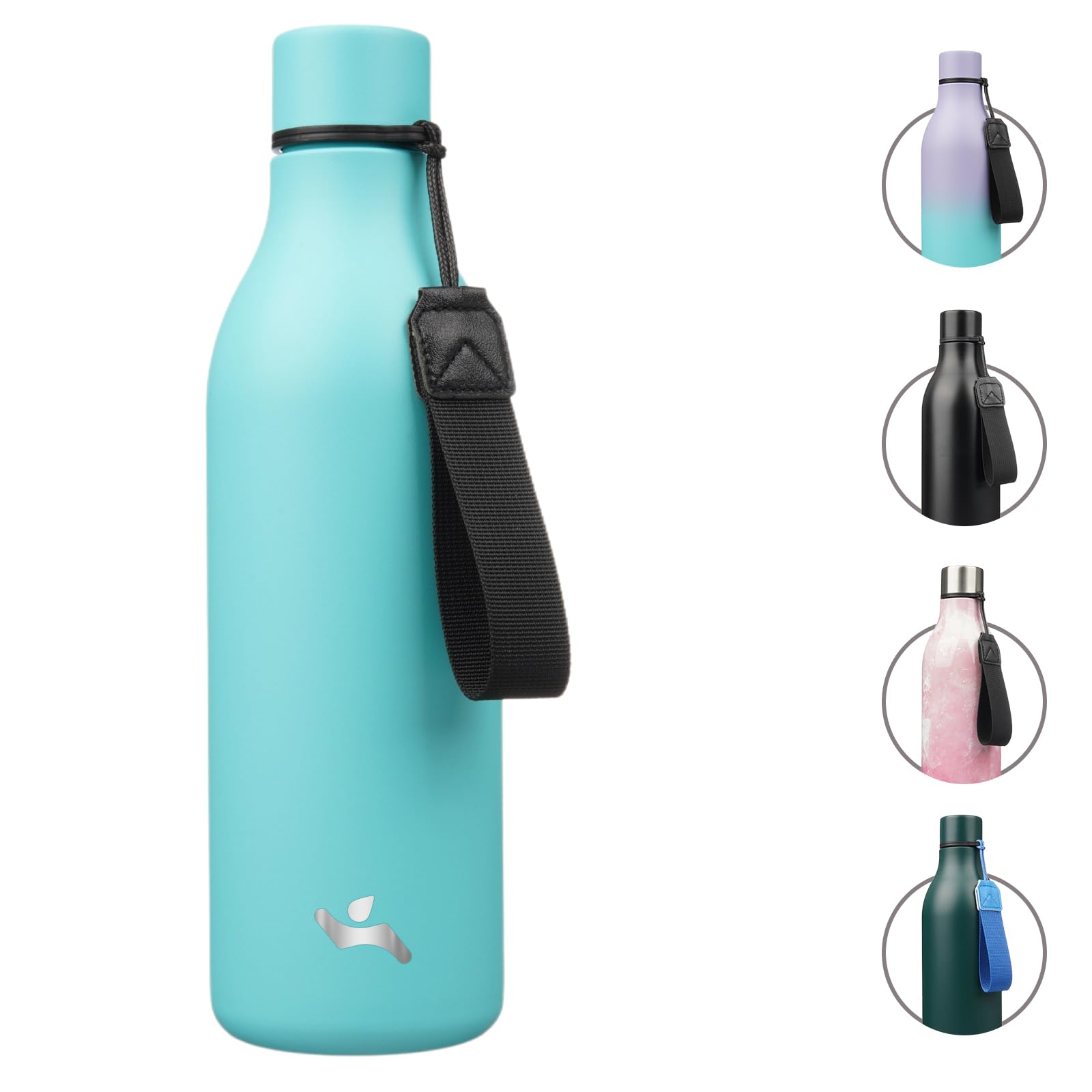 Insulated Water Bottle with Strap,25 oz Double Wall Stainless Steel Vacuum Bottles Metal Water Flask,Turquoise