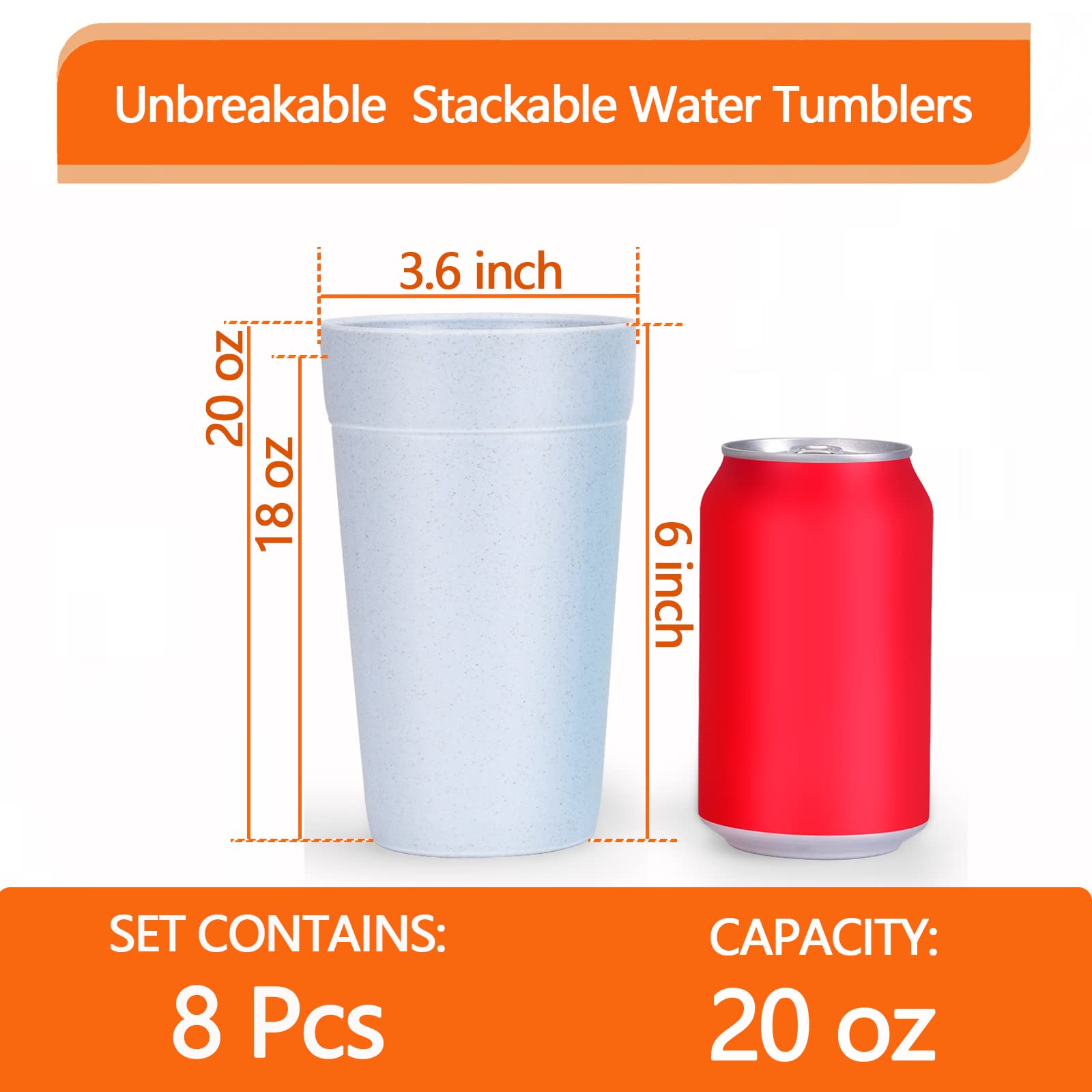 Homestockplus ?Set Of 8? 20 Oz Tumbler Cups,Unbreakable Drinking Cups Microwave And Dishwasher Safe Bpa Free E-Co Friendly Reusa