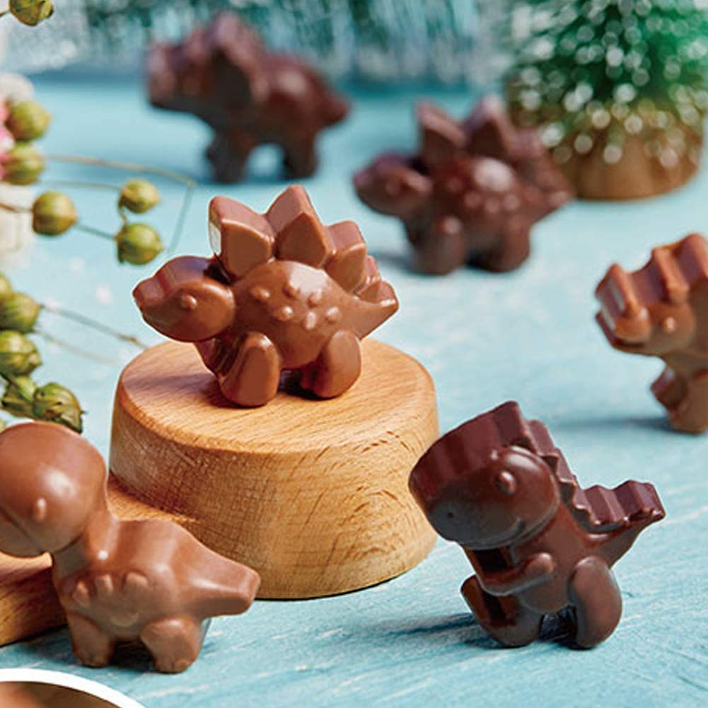 Dinosaur Shaped Silicone Chocolate Mold 3Pcs 12-Cavity Non-Stick Reusable Candy Jelly Gummy Cookie Ice Cube Tray Mould