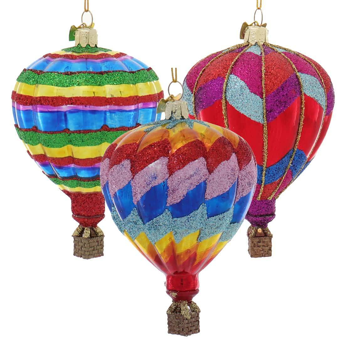 Noble Gems Hot Air Balloon Glass Ornament, 3 Assorted