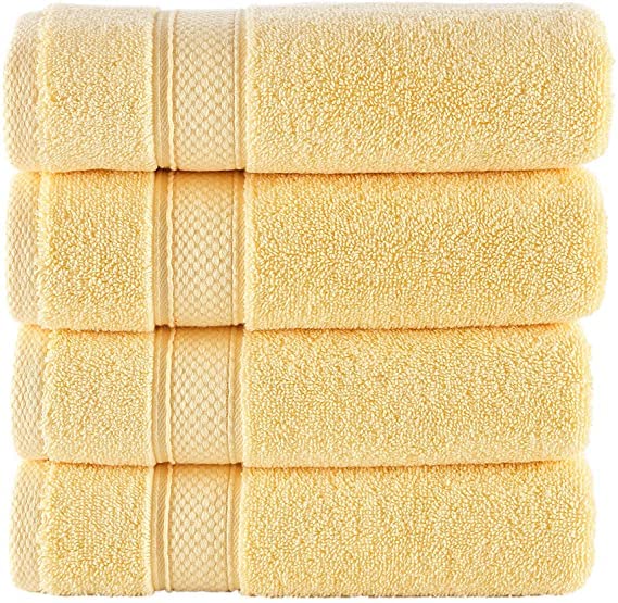 Nova Luxury Linen - Hotel Quality Turkish Towel Set For Bathroom (4 Pcs Washcloth Set, Sunlight Yellow)