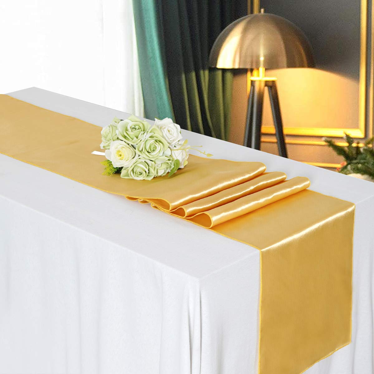 5 Pack Satin Table Runners 12 X 108 Inches Long Silk And Smooth Fabric Gold Table Runner For New Year Party Wedding Banquet Birt