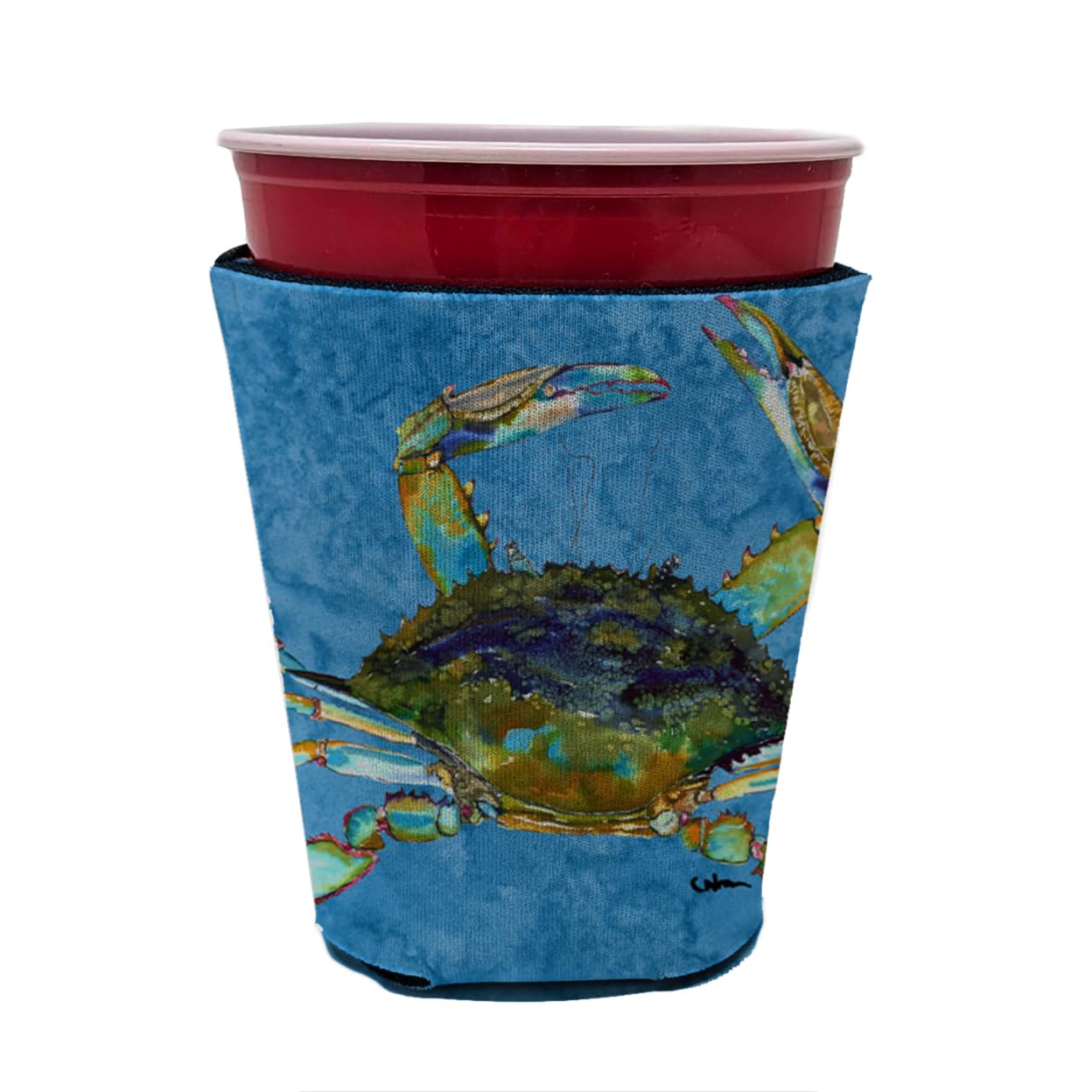 Crab on blue Red Solo Cup Beverage Insulator Hugger