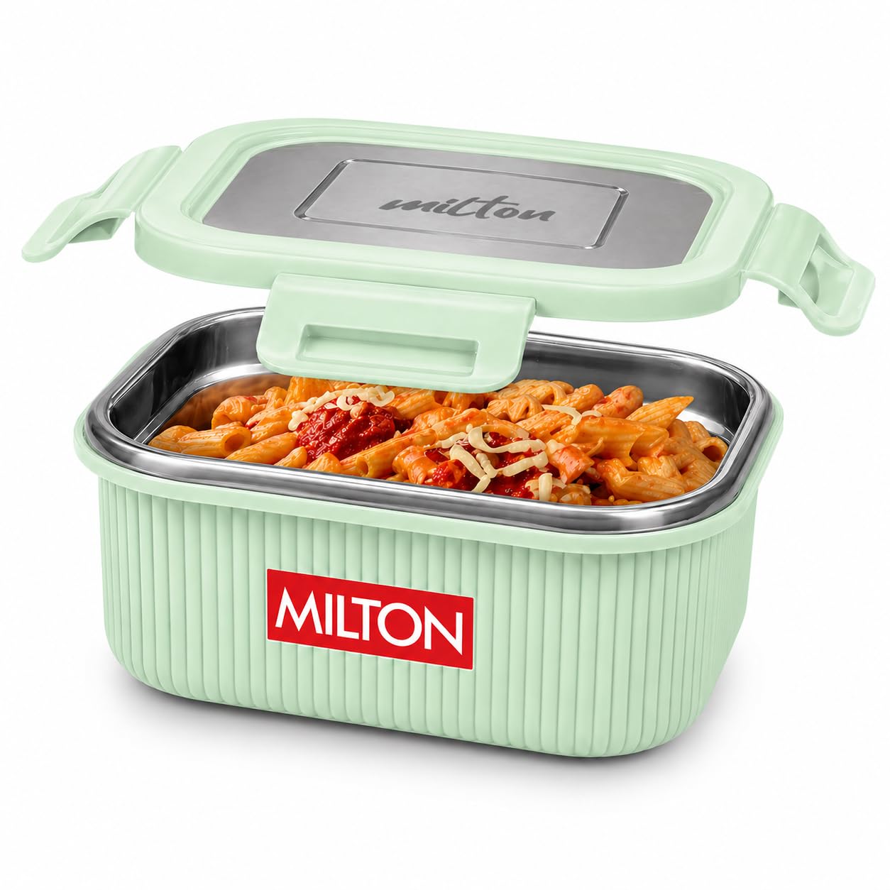 Milton Cool Touch Square 400 Stainless Steel Container, 380 Ml, Aqua Green | Microwave Safe | Food Grade | Bpa Free | Refrigerat