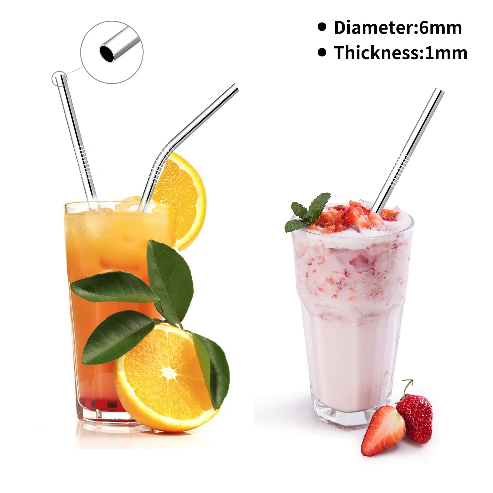Ithyes 8 Pack Reusable Metal Straws Long Stainless Steel Straws Drinking Straw For 20/30 Oz Tumblers With Travel Case & Cleaning