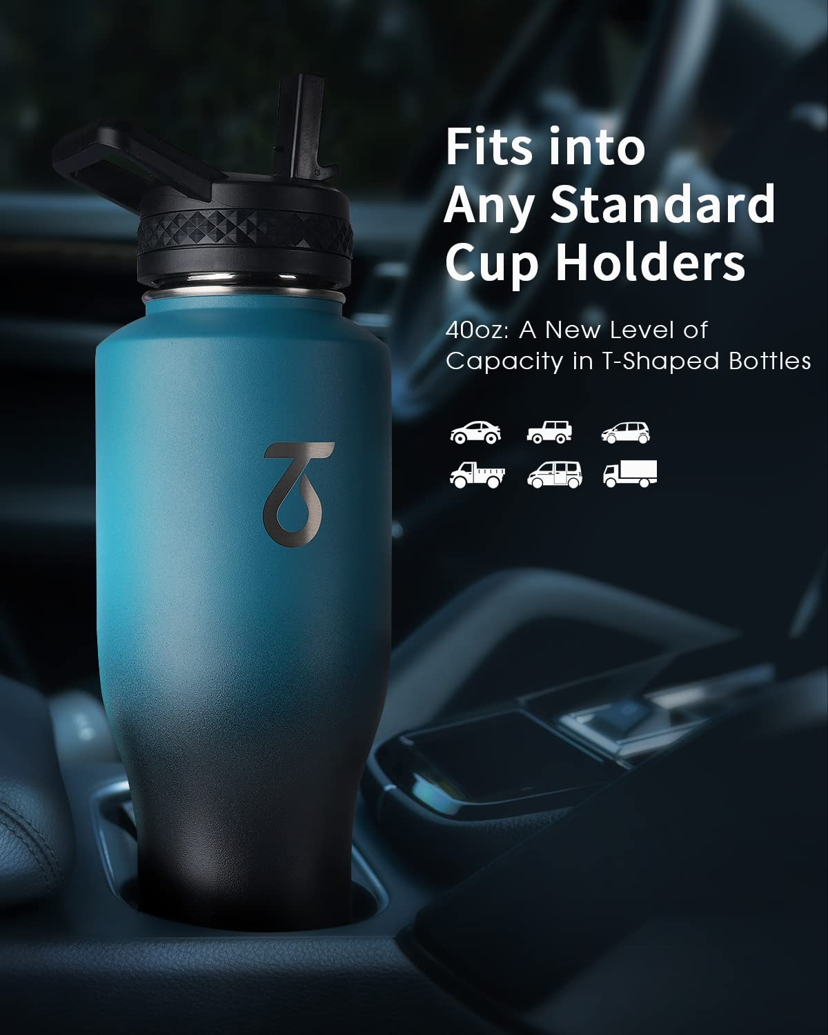 Trebo 40Oz Water Bottle Insulated With Lid And Straw,Double Wall Vacuum Stainless Steel Metal Tumbler Flask Fit In Any Car Cup H