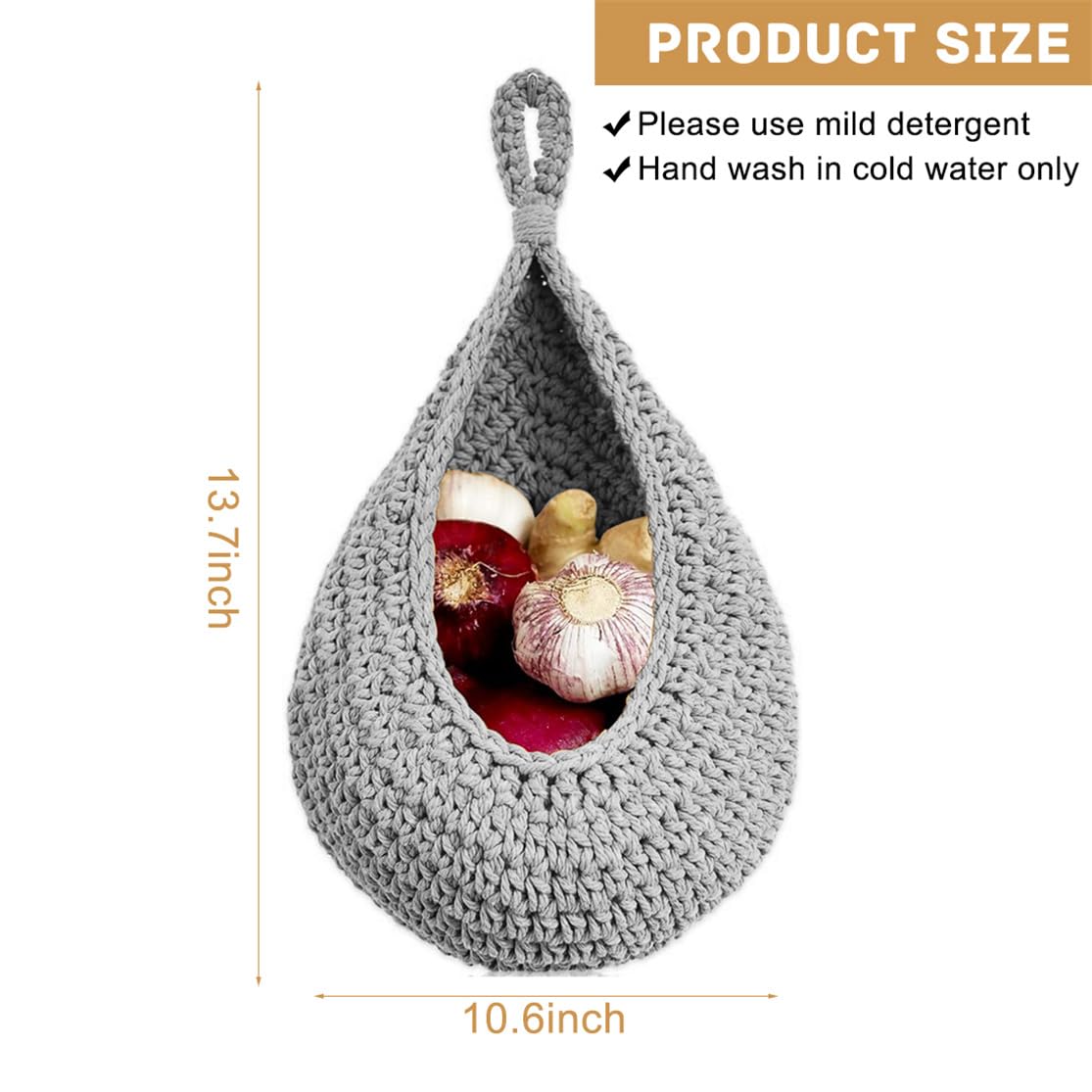 Xizao Hanging Fruit Baskets Handwoven Boho Wall Hanging Basket With Strong Hooks Teardrop Decorative Produce Basket For Kitchen