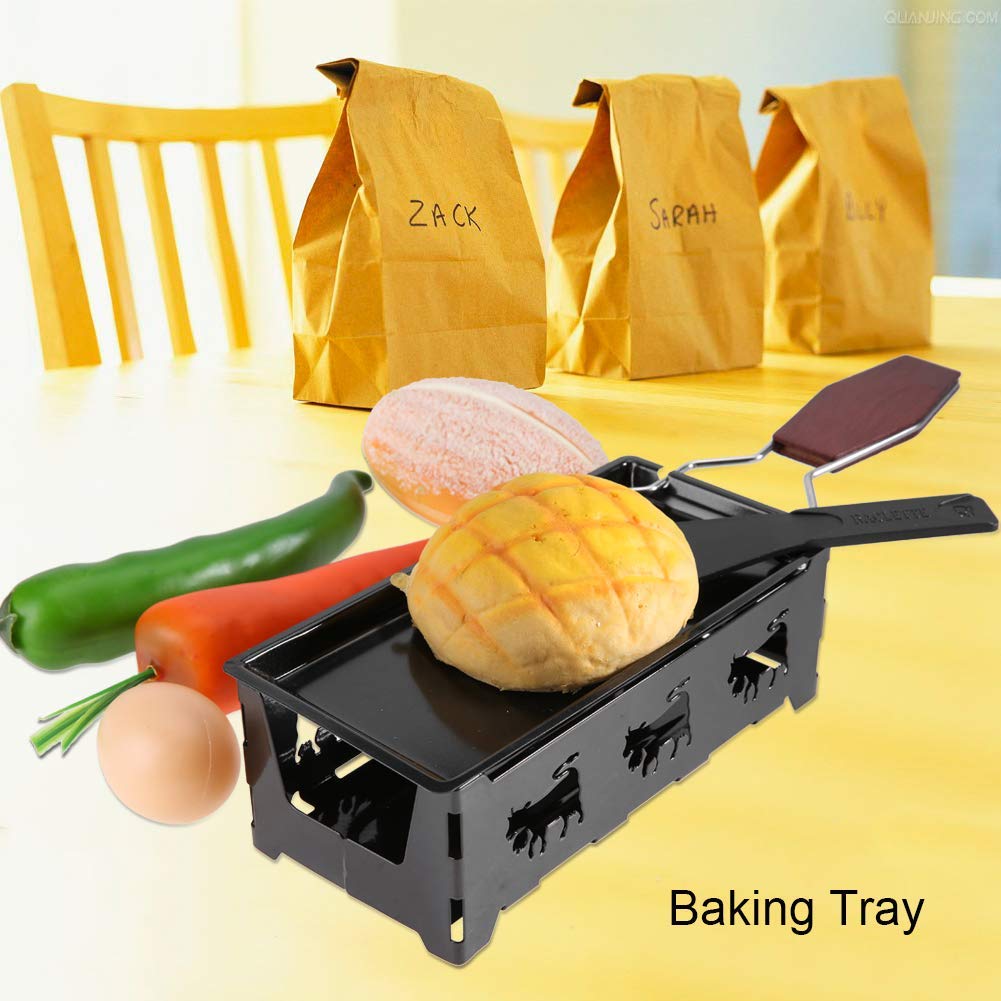 Portable Candlelight Cheese Raclette Non Stick Rotaster Baking Tray Stove Set Carbon Steel Home Kitchen Grilling Tool With Wood