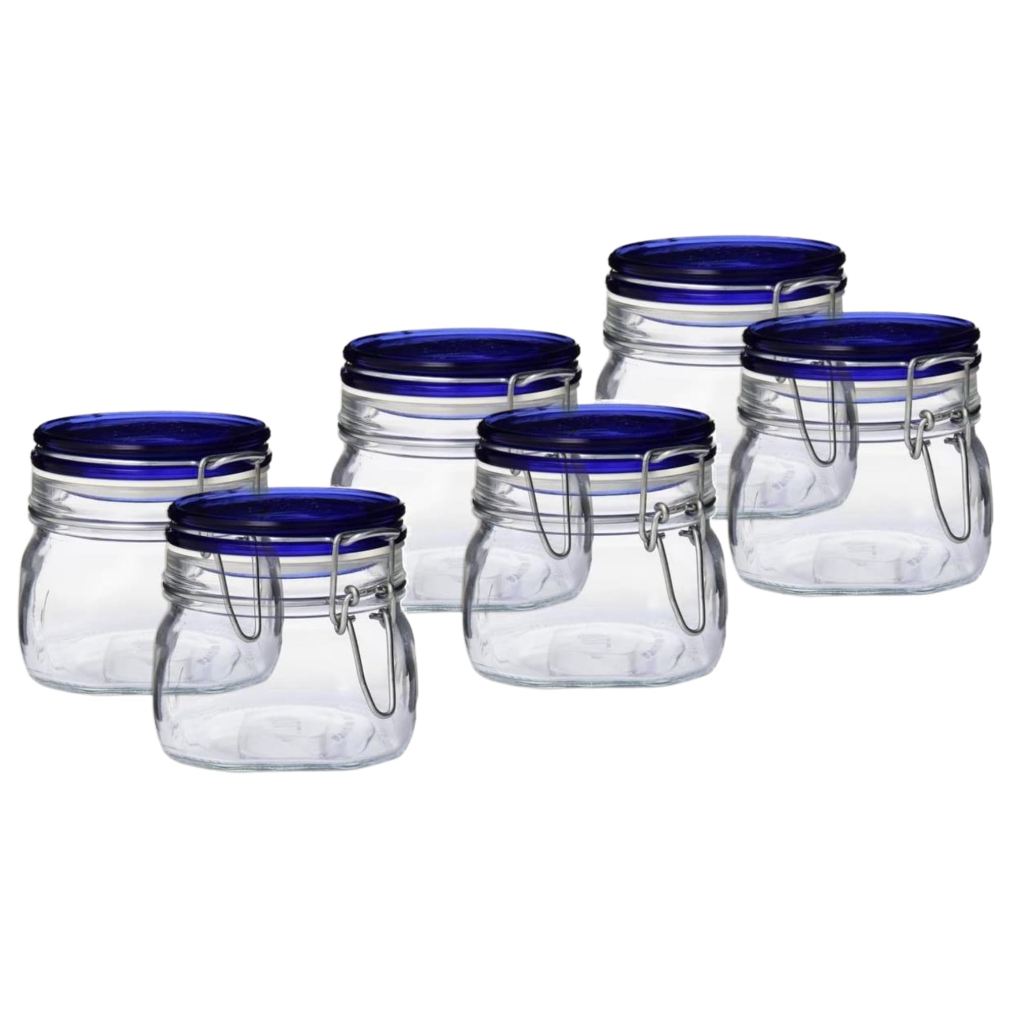 Bormioli Rocco Fido Collection, 6 Pack, 17 Oz. Food Storage Glass Jars, Airtight Rubber Seal & Glass Lid, With Stainless Wire Cl