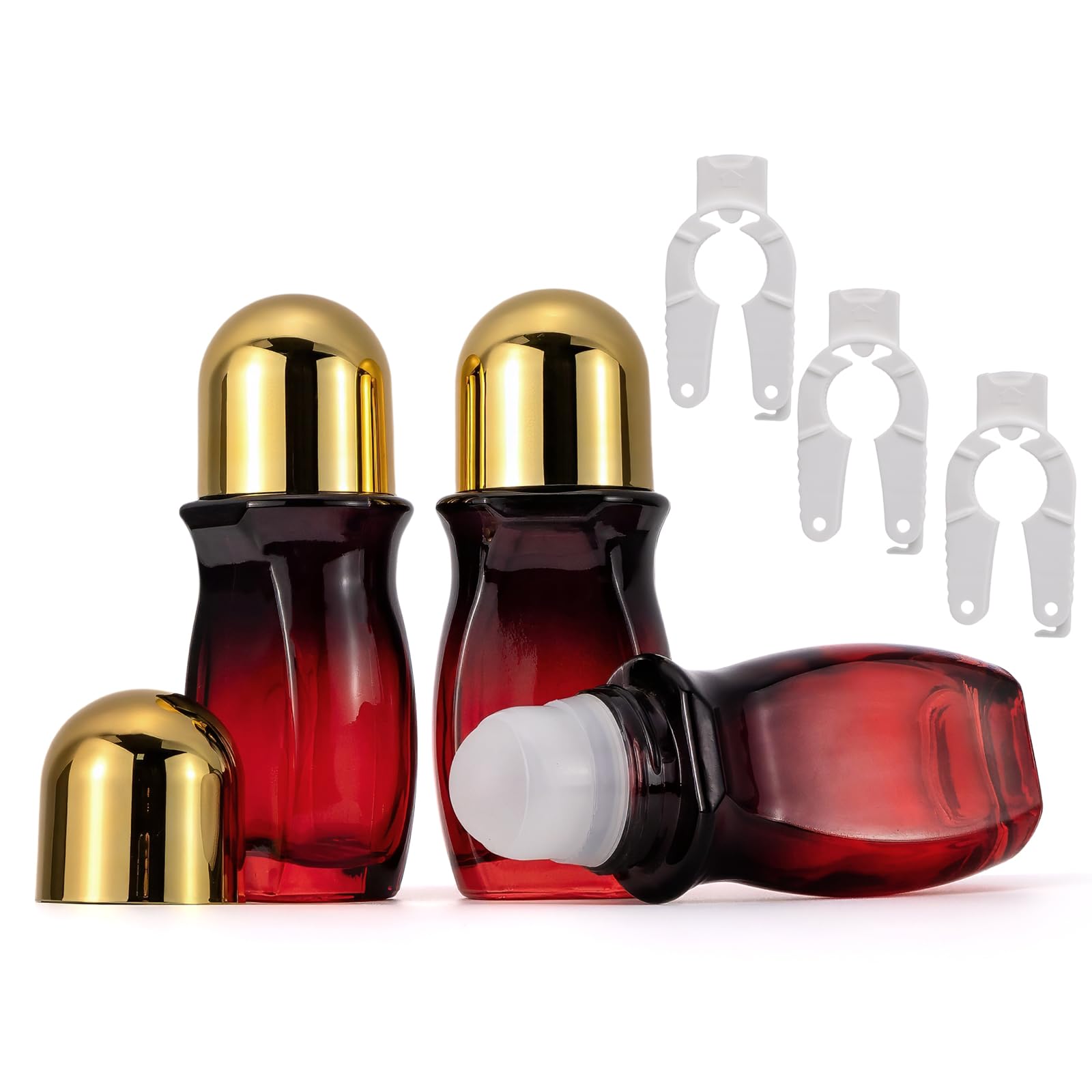 Jiuwu 50 Ml Roller Ball Container For Deodorant,3 Pcs Glass Jar With Lid Roller Balls Perfume Bottles, Empty For Essential Oils