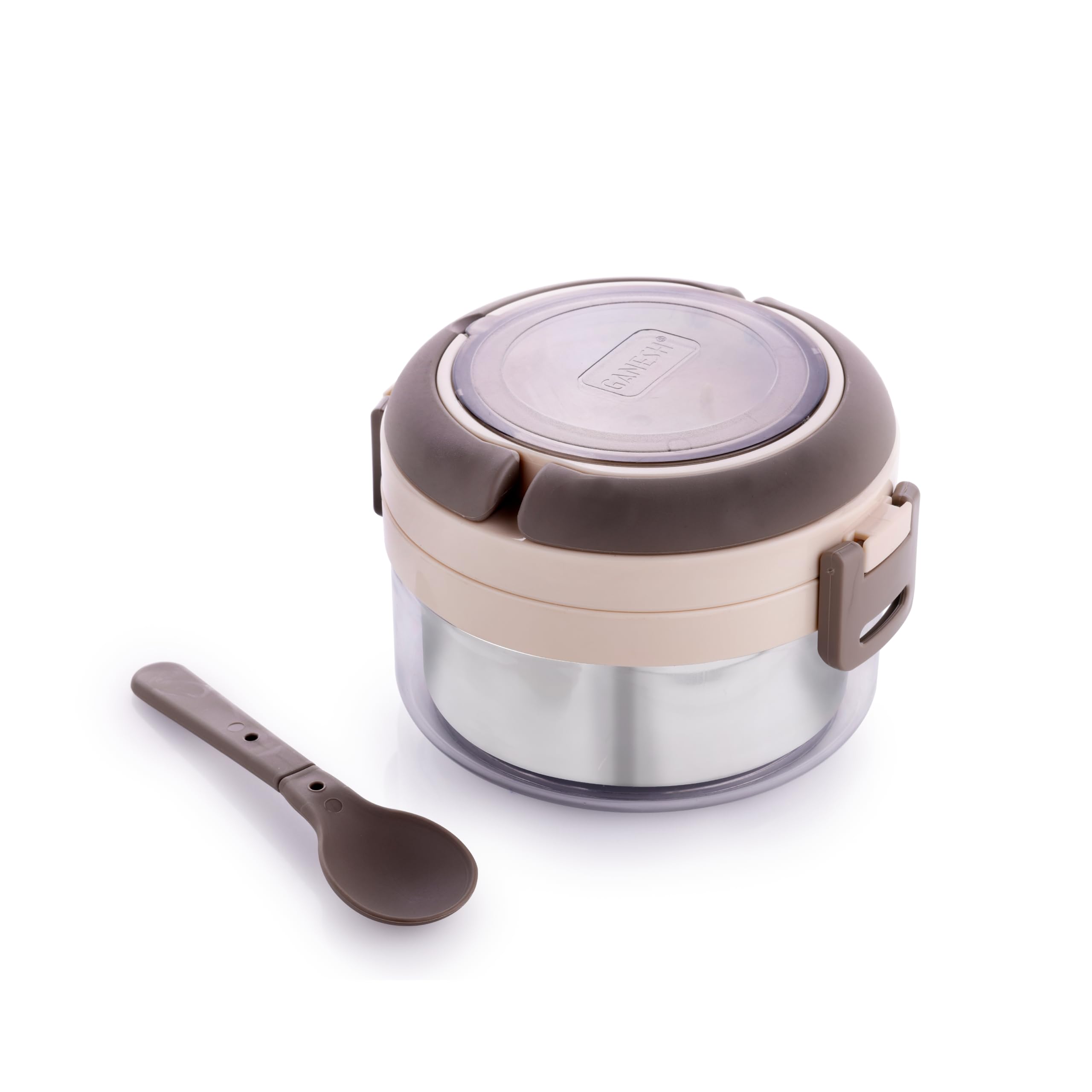 Ganesh Stainless Steel Tiara Food Container With Handle & Attractive Spoon For Office & School Use/Food Grade/Air Tight/Easy To 