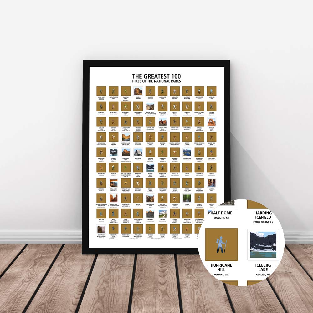 Mappinners The Greatest 100 Hikes Of The National Parks Scratch Off Travel Print 16X20