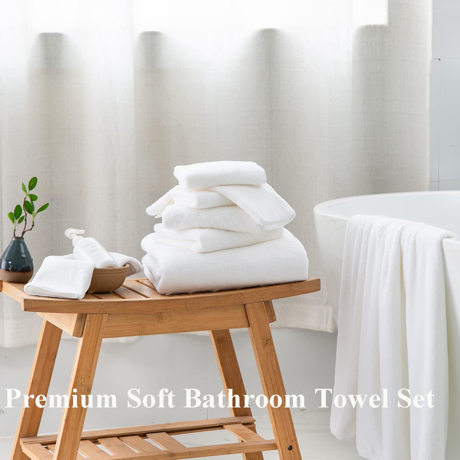 MINCHI 8 Piece Bath Towels Set  600 GSM Bathroom Towel for Home and Hotel Oversize Sheet Towel  2 Large Bath Towels 35x70 inches  2 Hand Towels 4 Wash Cloths  Absorbent Towel White