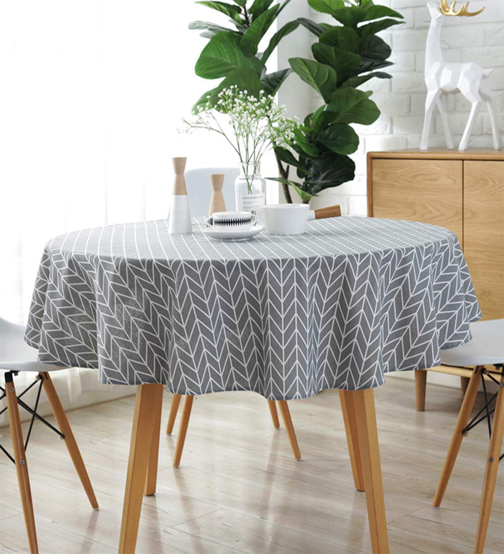 Meioro Round Table Cloth Cover Cotton Linen Tablecloth Grey Nordic Twill Table Clothes For Round Table, Dinner Christmas Holiday