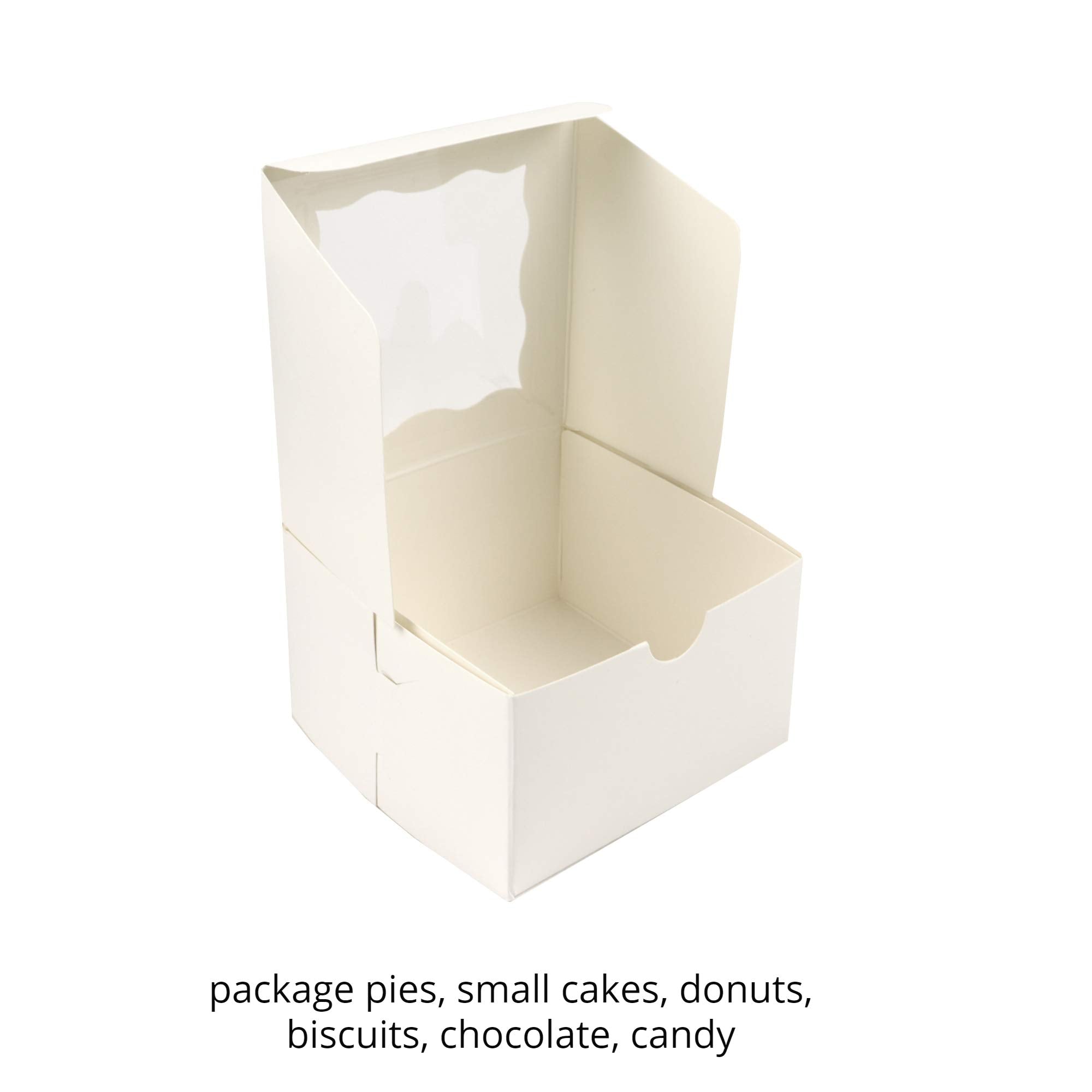 [50 Pack] O'Creme Small Bakery Cake Boxes With Window, 4X4X2.5, Cupcakes Donuts Cookies Pastries, For Wedding Treats Party Favor