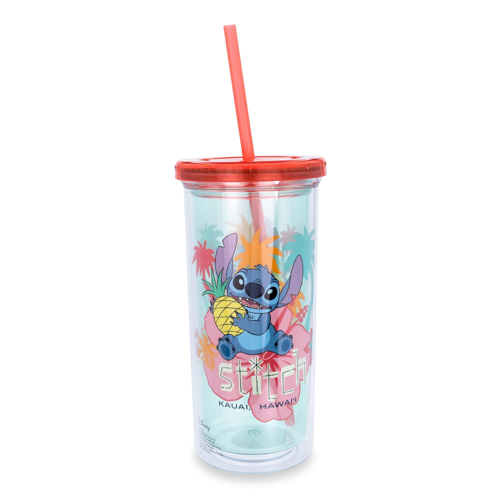 Disney Lilo & Stitch Kauai, Hawaii Tropical Carnival Cup With Lid And Straw