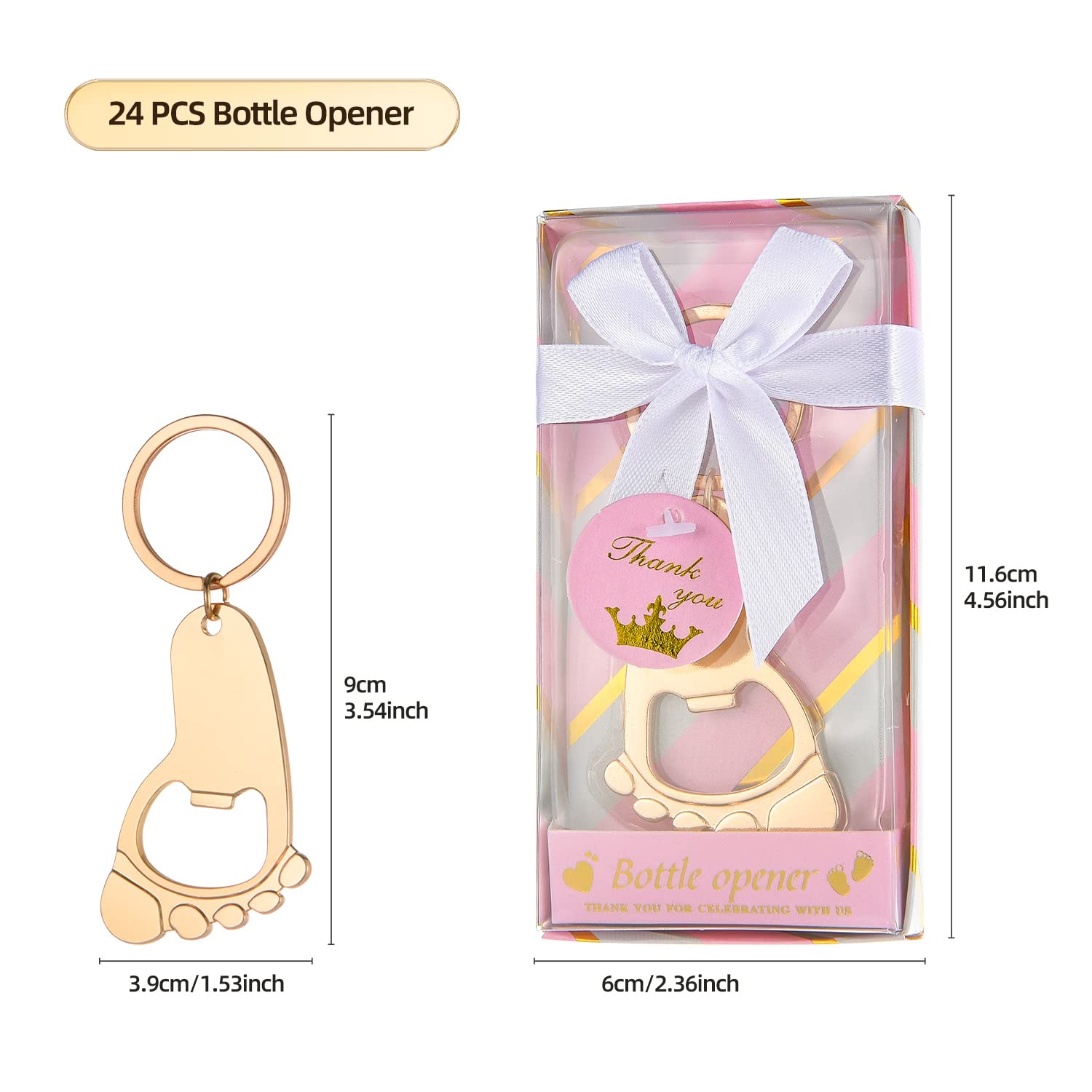 24Packs Baby Footprint Bottle Openers With Baby Shower Return Gift Boxes For Party Favors, Gifts Or Decorations, Baby Girl Keeps