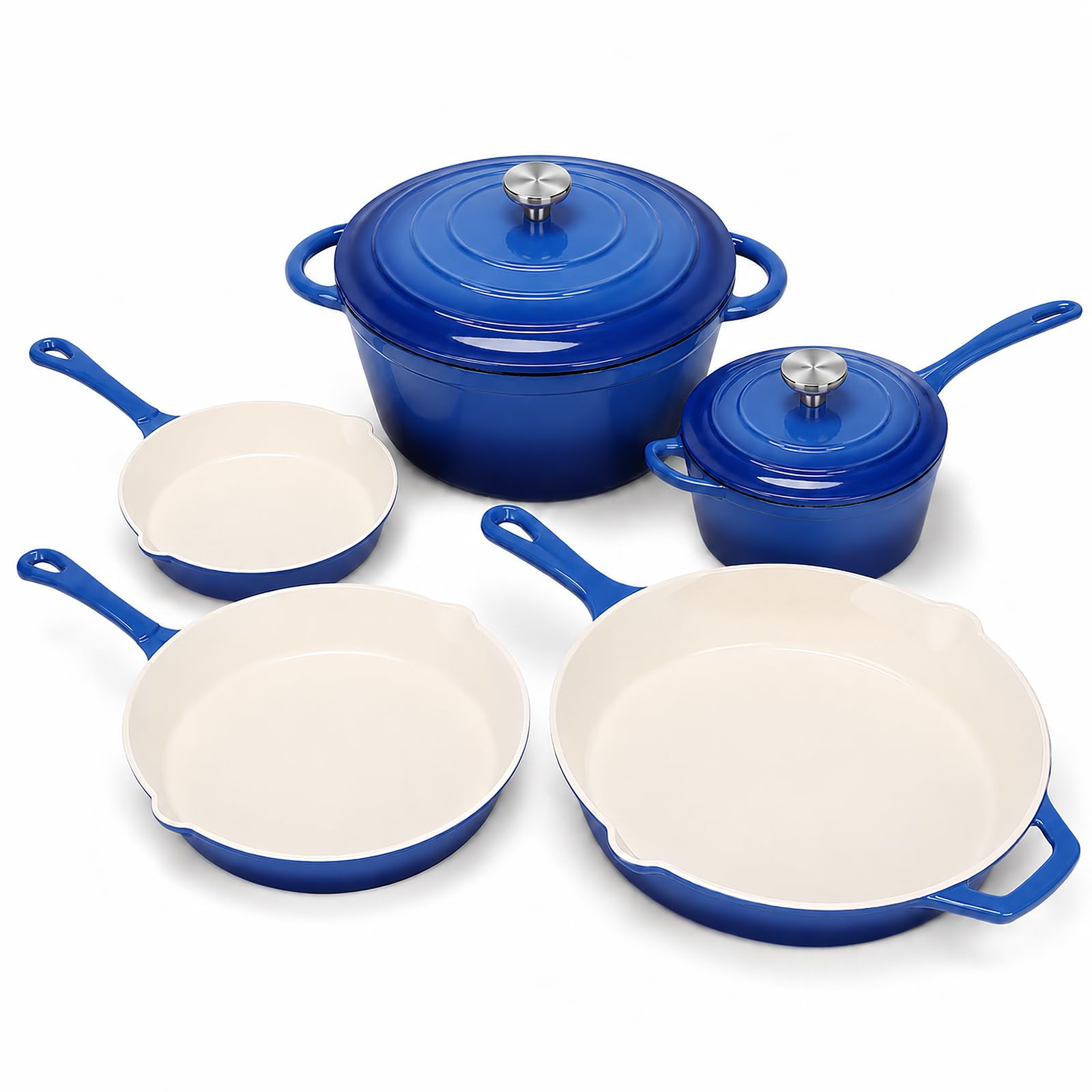 5Piece Enameled Cast Iron Cookware Set, Dutch Oven, Saucepan & 3 Skillets