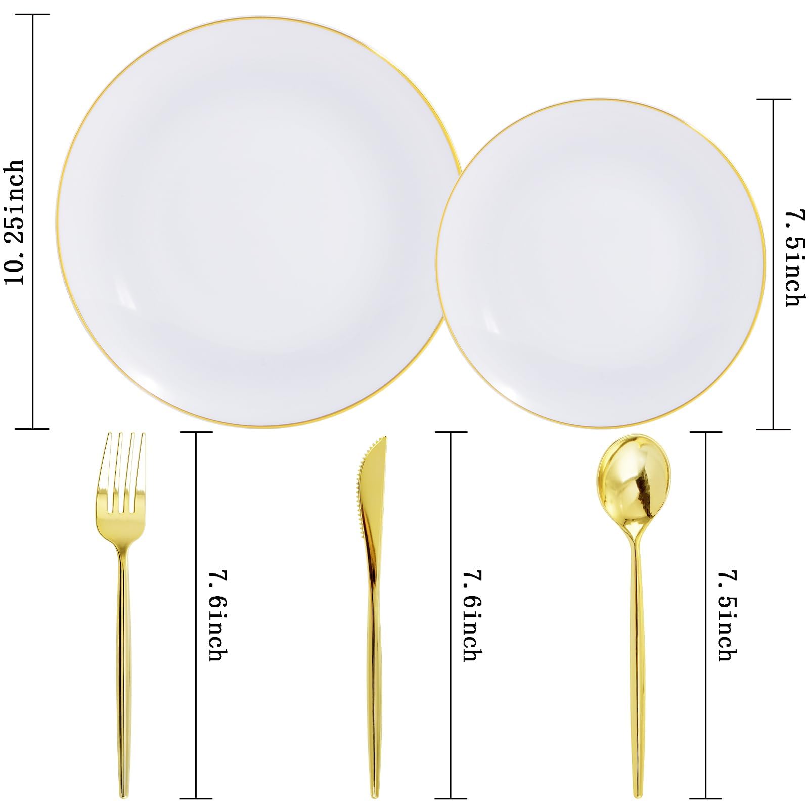 I00000 30 Guests Gold Plastic Plates With Disposable Silverware,Gold Disposable Dinnerware Set Include 30 Dinner Plates,30 Desse