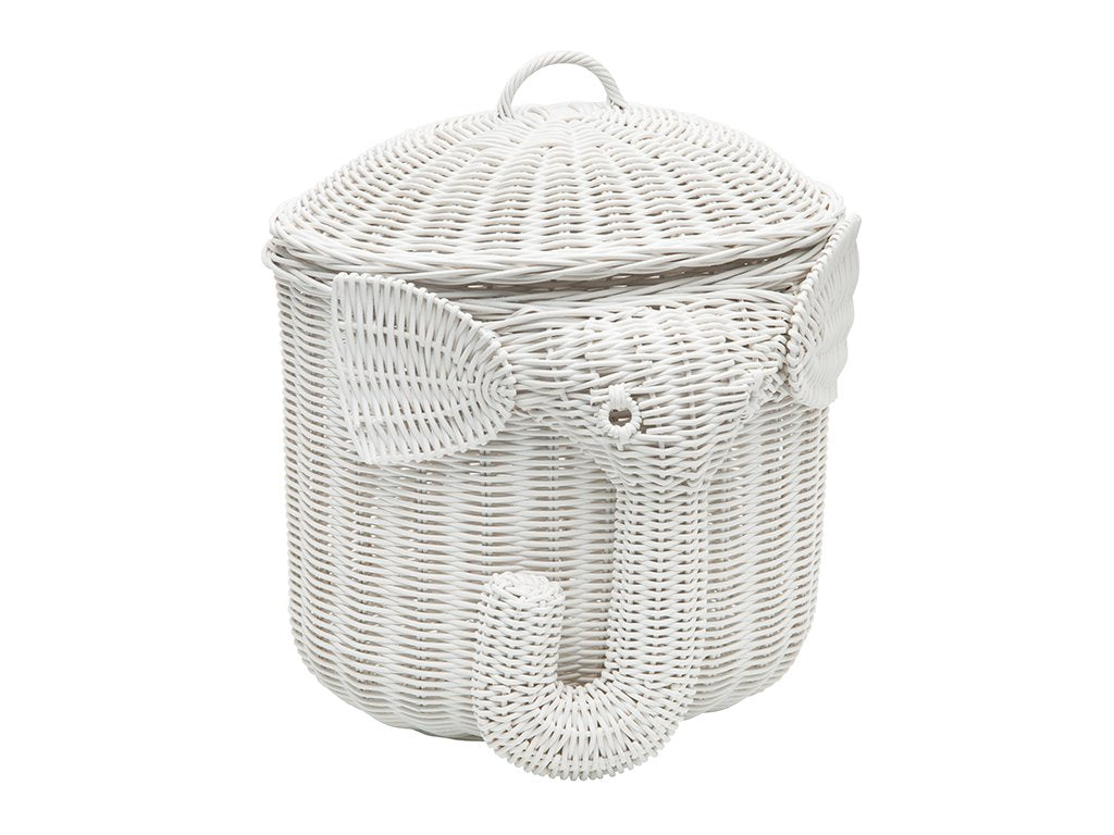 Kouboo 1060103 Rattan Elephant Storage Basket, White