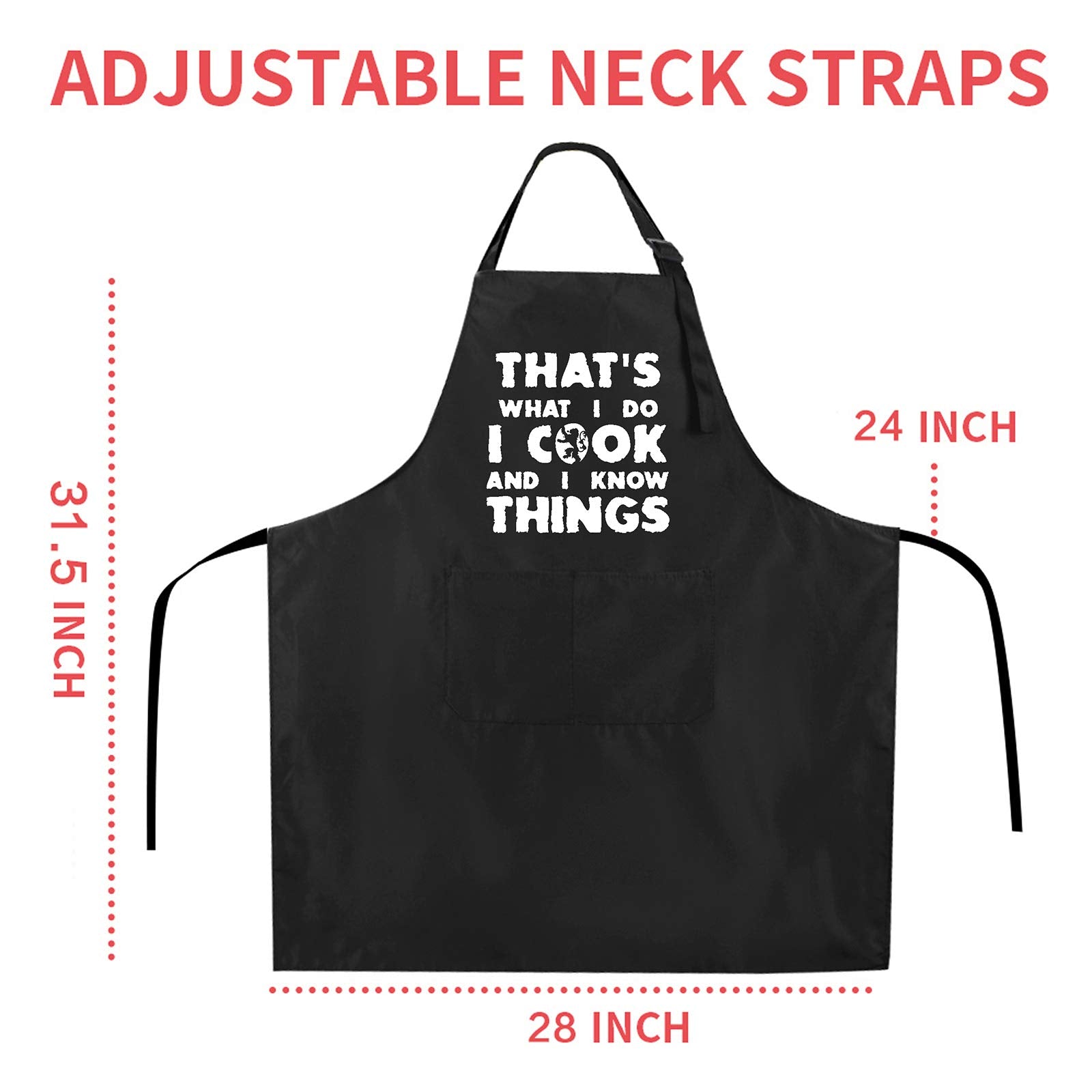 Rosoz Funny Bbq Black Chef Aprons For Men, I Cook And I Know Things Adjustable Kitchen Cooking Aprons With Pocket Waterproof Oil