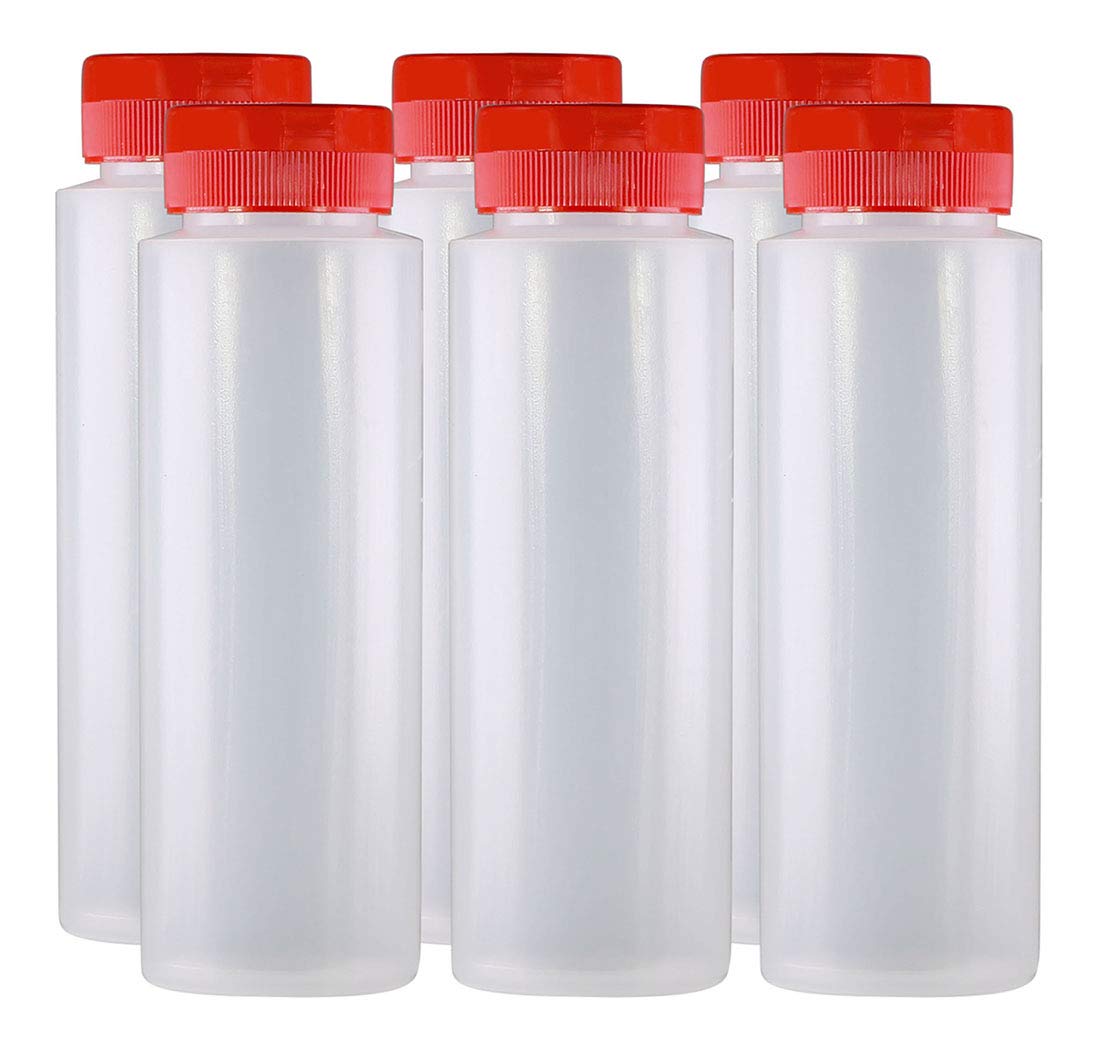 Pinnacle Mercantile Easy Squeeze Plastic Condiment Bottles With Red Flip Top Cap 8 Oz Empty Set 6