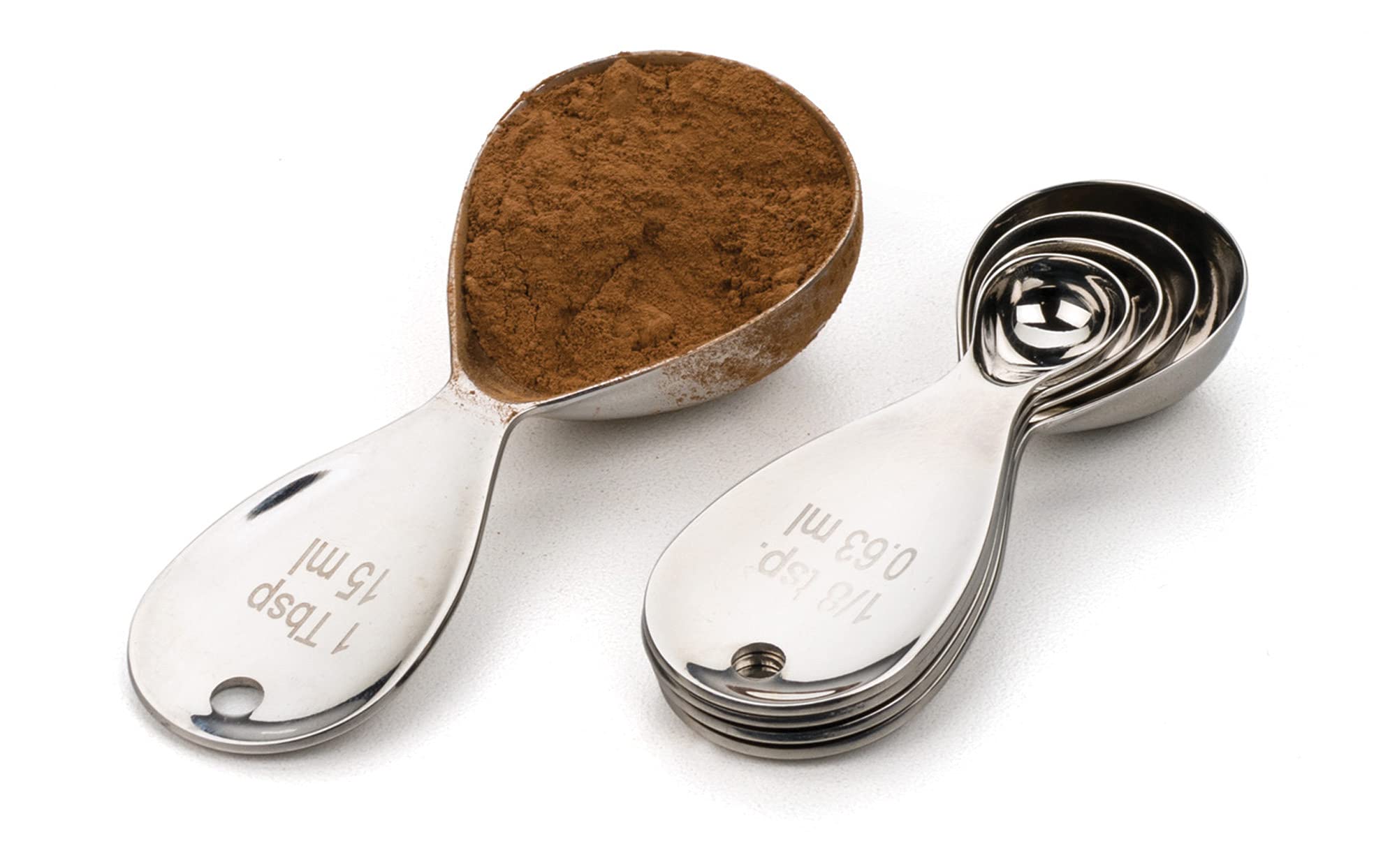 RSVP International Endurance Kitchen Collection Measuring Spoons  Dishwasher Safe  Teardrop  5 Piece  Stainless Steel