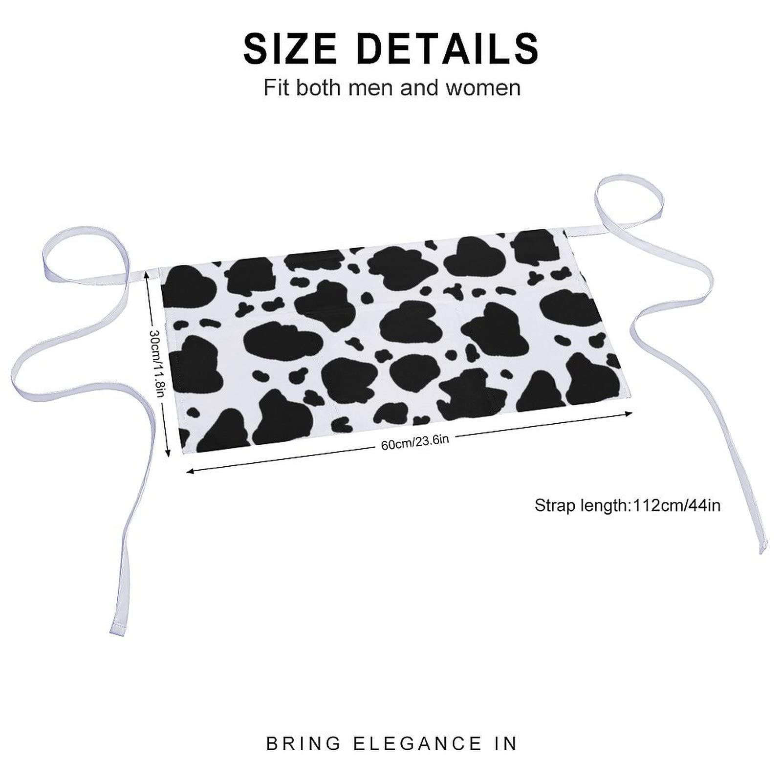 Cow Print Half Waist Apron With 3 Pockets Adjustable Chef Cooking Serving With Long Strap Aprons For Women Men Kitchen Restauran