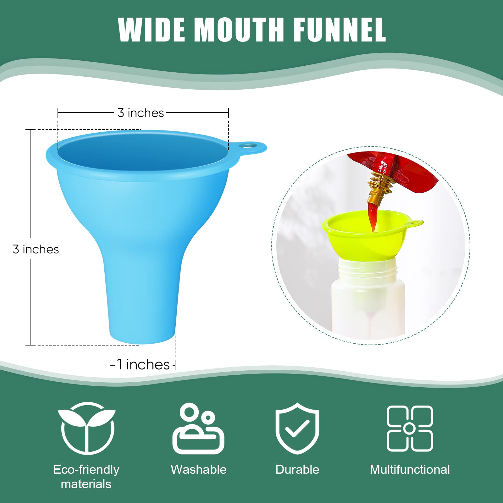 Lauwell Silicone Funnels 4 Pieces Wide Mouth Funnel Flexible Condiment Funnel Sauce Funnel Canning Funnel Set For Home Restauran