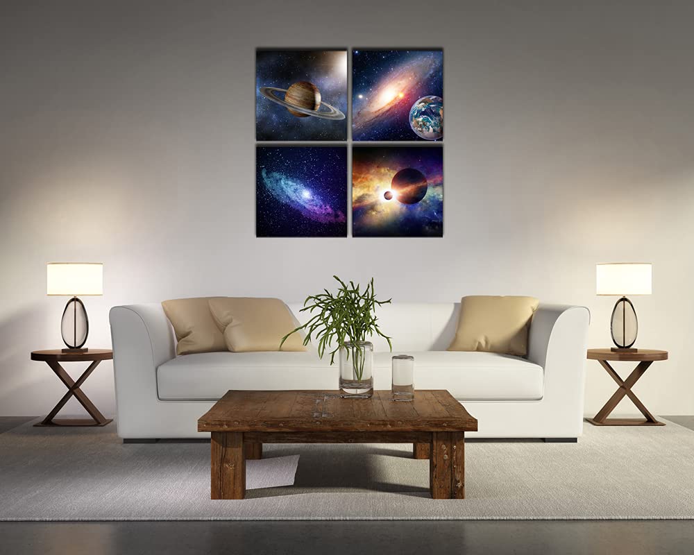 Wieco Art Star Sky Space Canvas Paintings Wall Art Large Modern 4 Piece Universal Magic Power Astronomy Pictures Artwork Stretch