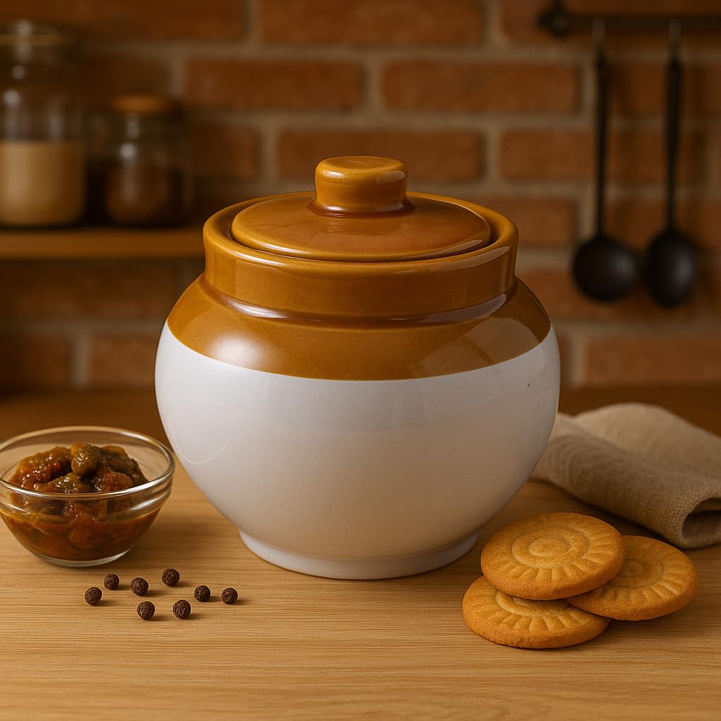 Kunhar Ceramic Jars (1200Ml)  Handcrafted Multipurpose Barni With Lid For Pickle, Chutney, Spices, Salt, Sugar  Kitchen Storag