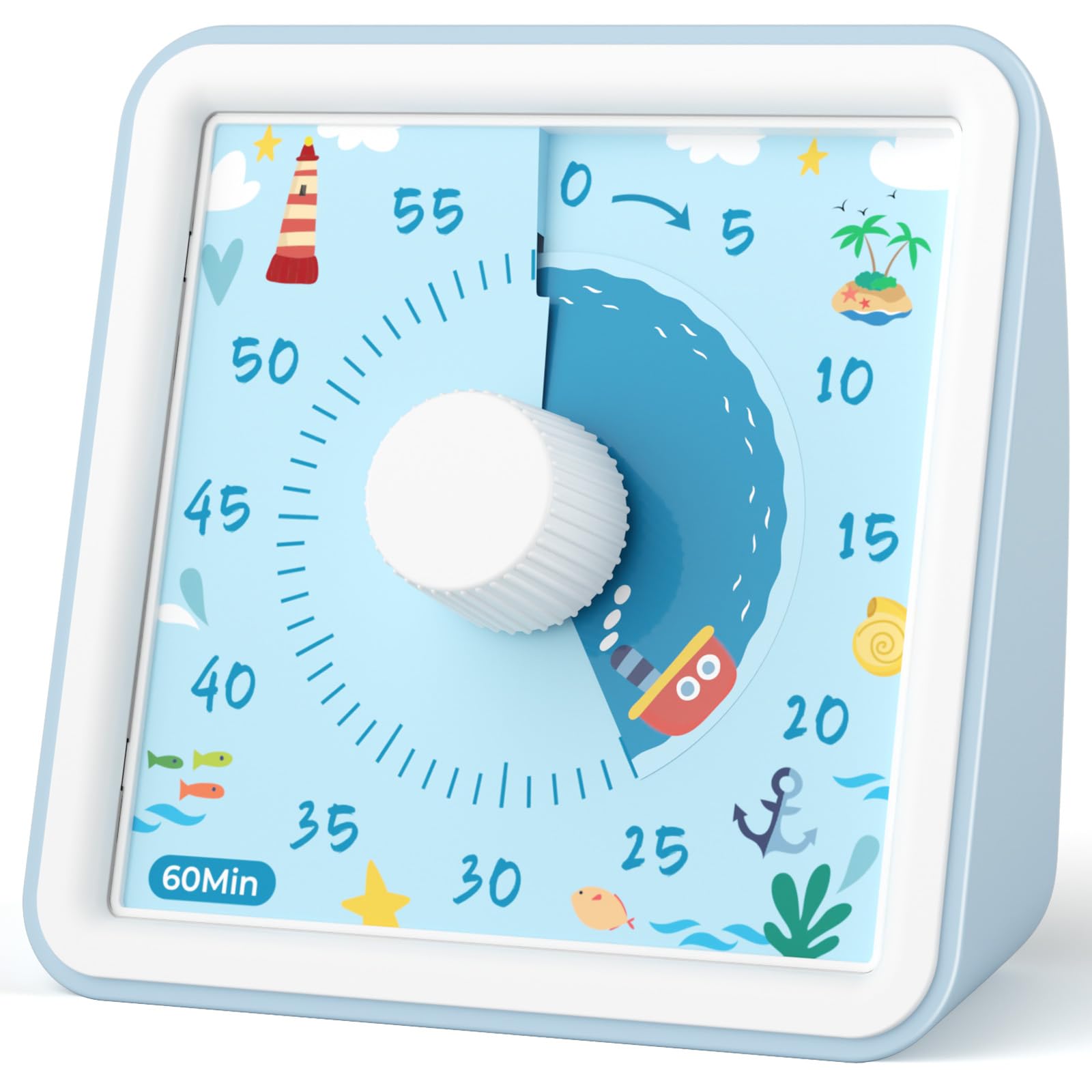 LIORQUE 60 Minute Visual Timer for Kids, Visual Countdown Timer for Classroom Office Kitchen with Boat Pattern Design, Pomodor