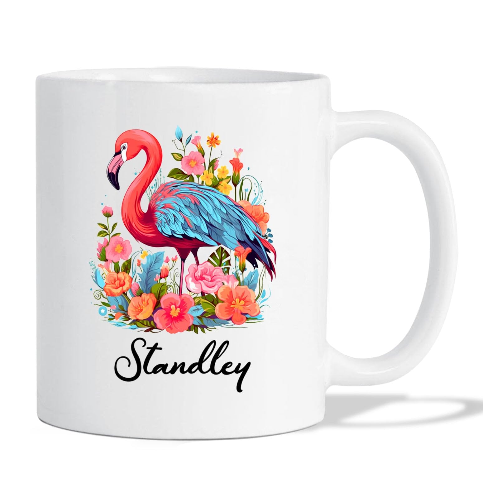 Personalized Name Flamingo White Ceramic Mug Gift For Dad Mom Sister Birthday, Customized Flamingo Lover Coffee Mug Cup 11 Oz 15