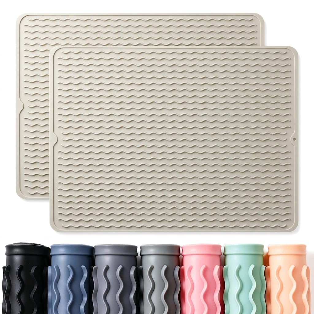 2 Pack Caketime Silicone Dish Drying Mat for Kitchen Counter Cooking Baking Under Sink Protector Espresso Machine Accessories St