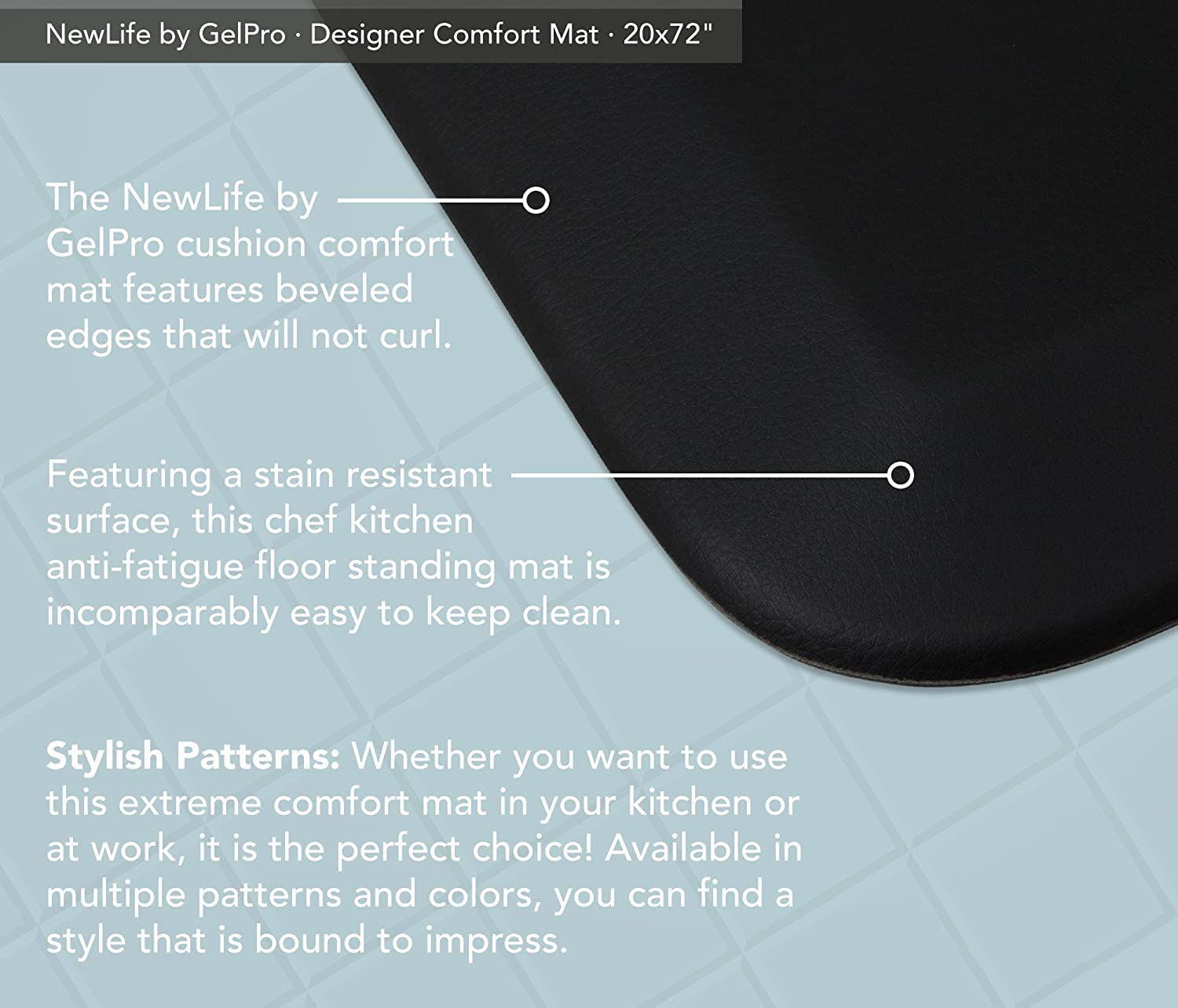GelPro NewLife Designer Comfort Ergo-Foam Anti-Fatigue Kitchen Floor Mat  20'' x 72''  Leather Grain Jet