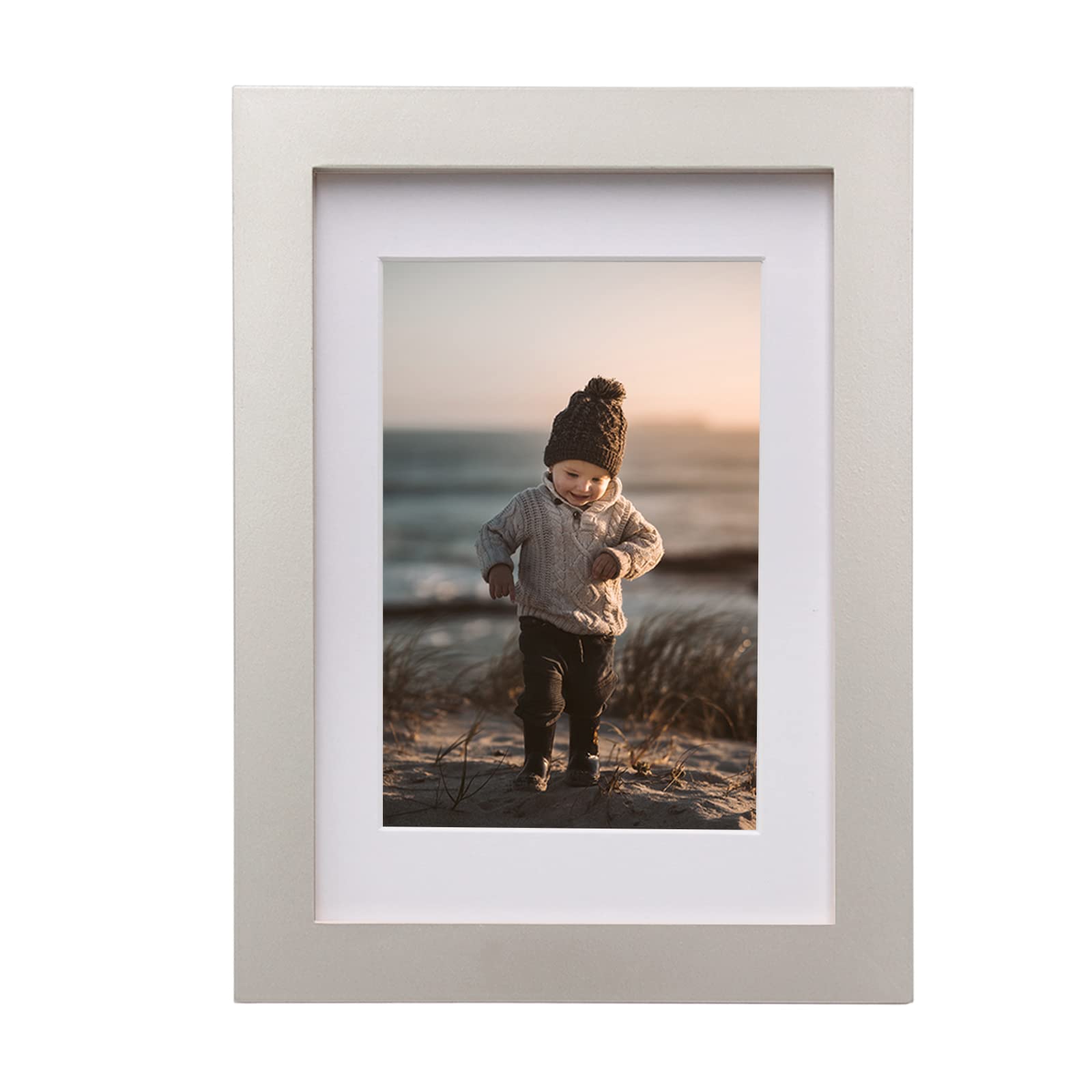 KINLINK 4x6 Picture Frame Light Grey, Wood Frame with Acrylic Plexiglass for Pictures 3.5x5 with Mat or 4x6 without Mat, Tableto