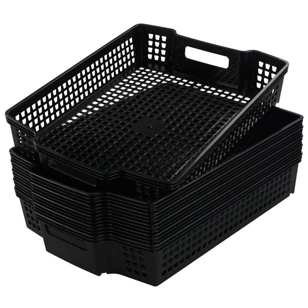 Anbers Black Plastic Storage Baskets, Stackable Office Organizer Trays, 6 Packs