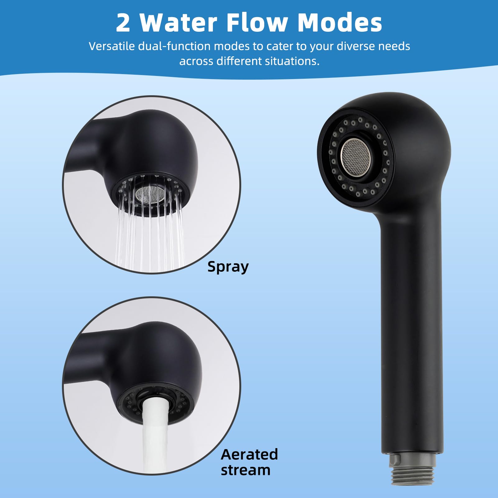 2 Function Kitchen Sink Faucet Pull out Sprayer Head Replacement  Kitchen Sink Pull Down Faucet Head Replacement Pull Out Sprayer Head-Matte Black