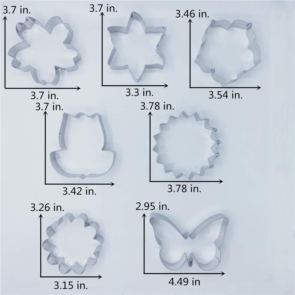 Liliao Flowers Cookie Cutter Set - 7 Piece - Lily, Daisy, Sunflower, Cherry Blossoms, Tulip, Kapok Flowers And Butterfly Biscuit