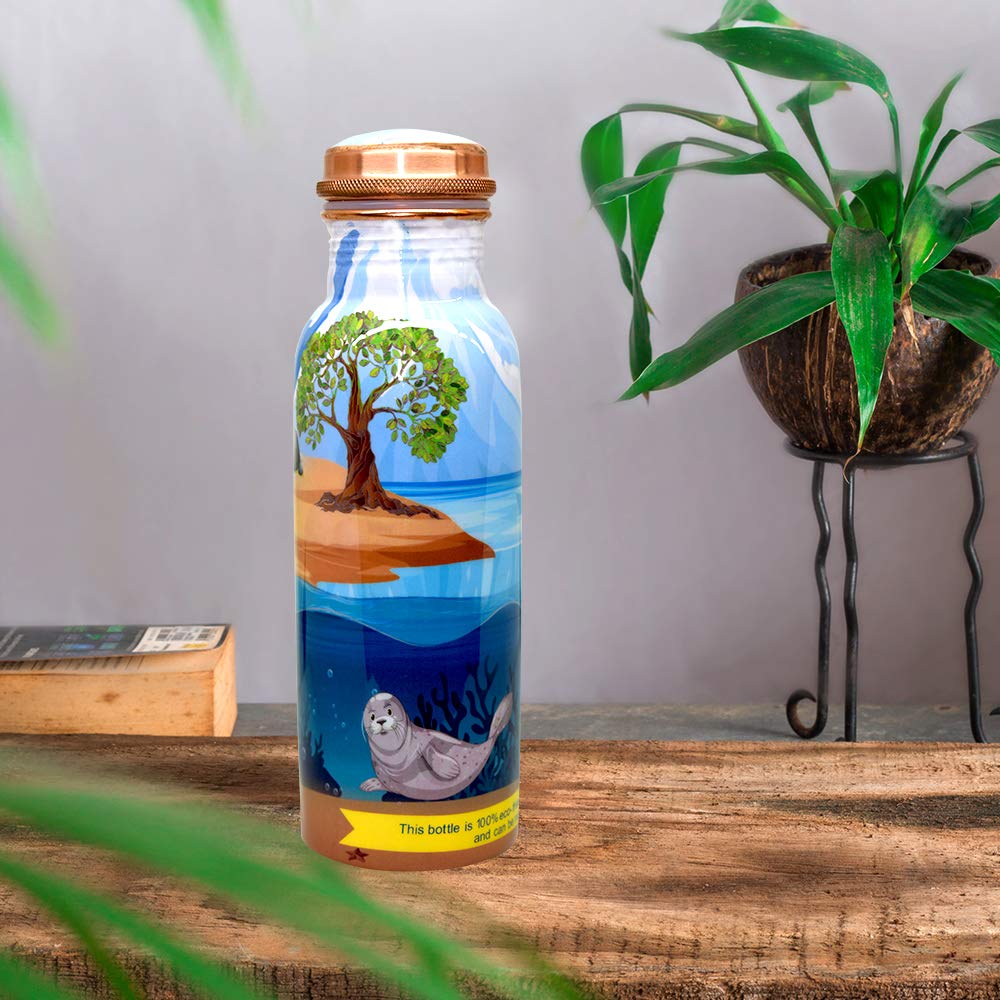 Ecobottles - 100% Pure Copper Water Bottles | Easy-To-Use And Carry, Fancy Prints | Non-Insulated Bottles With Health Benefits A