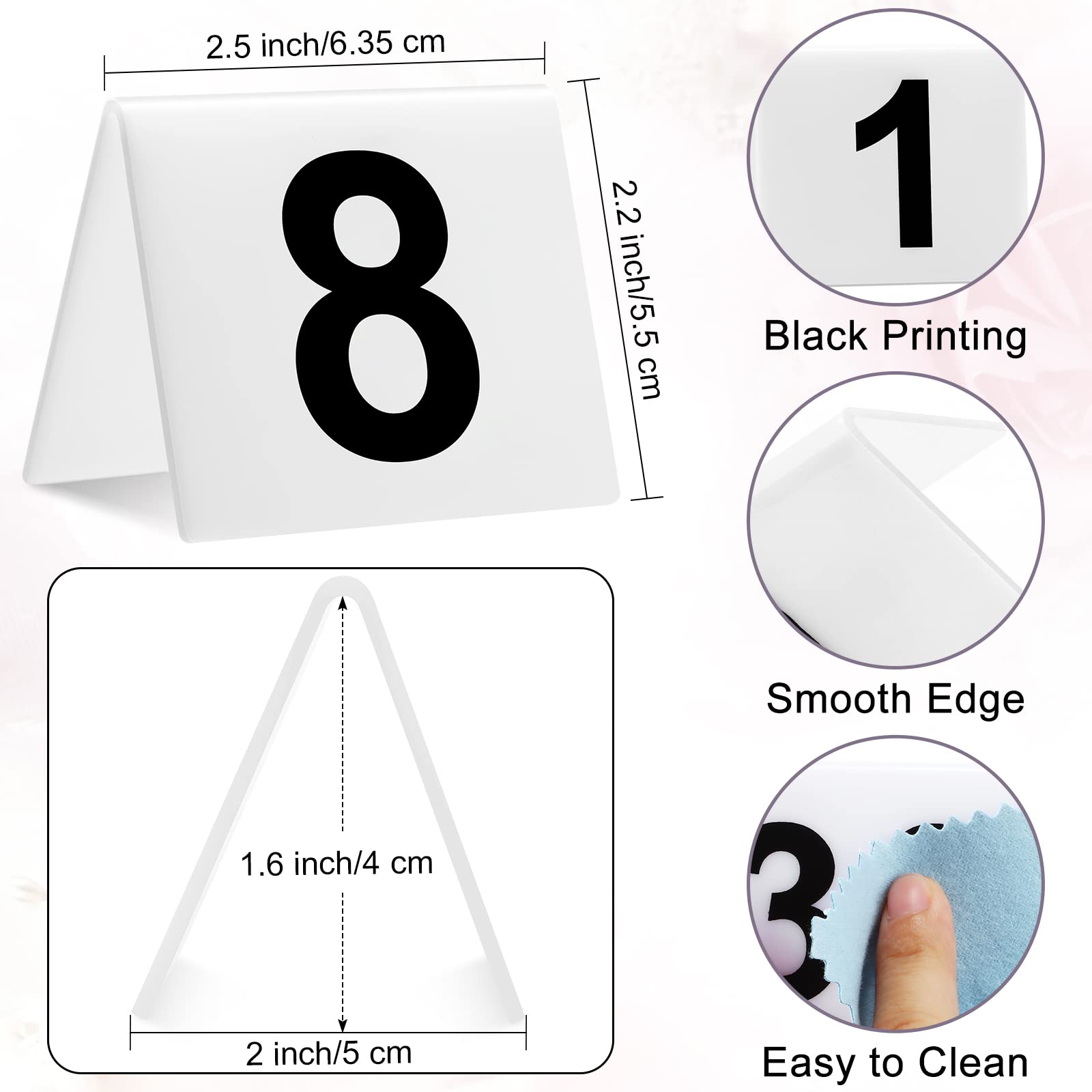 40 Pieces Acrylic Tent Table Numbers 1-40 Double Side Numbered Table Tents Restaurant Wedding Table Number White Table Tent Numb