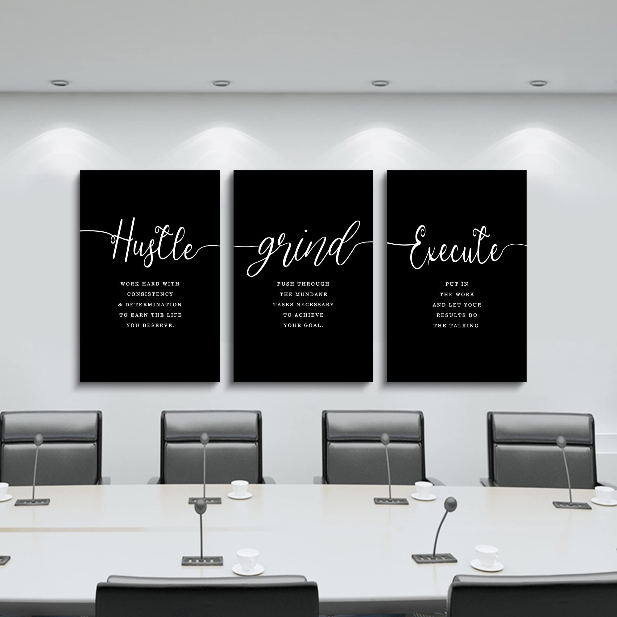 Hustle Grand Slogan Poster,Gift For Boss, Present For Father, Framed Canvas Wall Art Success Quote, Office Wall Art, Black Large