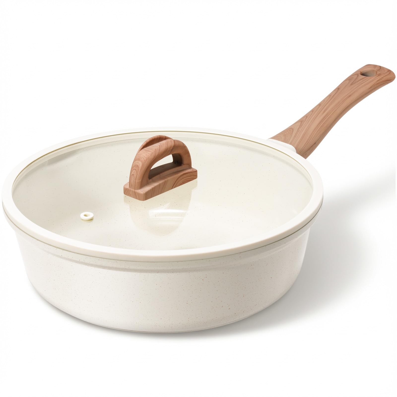 Ceramic Nonstick Frying Pan with Lid, 4.0 QT Saut Pan Large Capacity Skillet, Non Stick Deep Frying Pan Induction Compatible Whi
