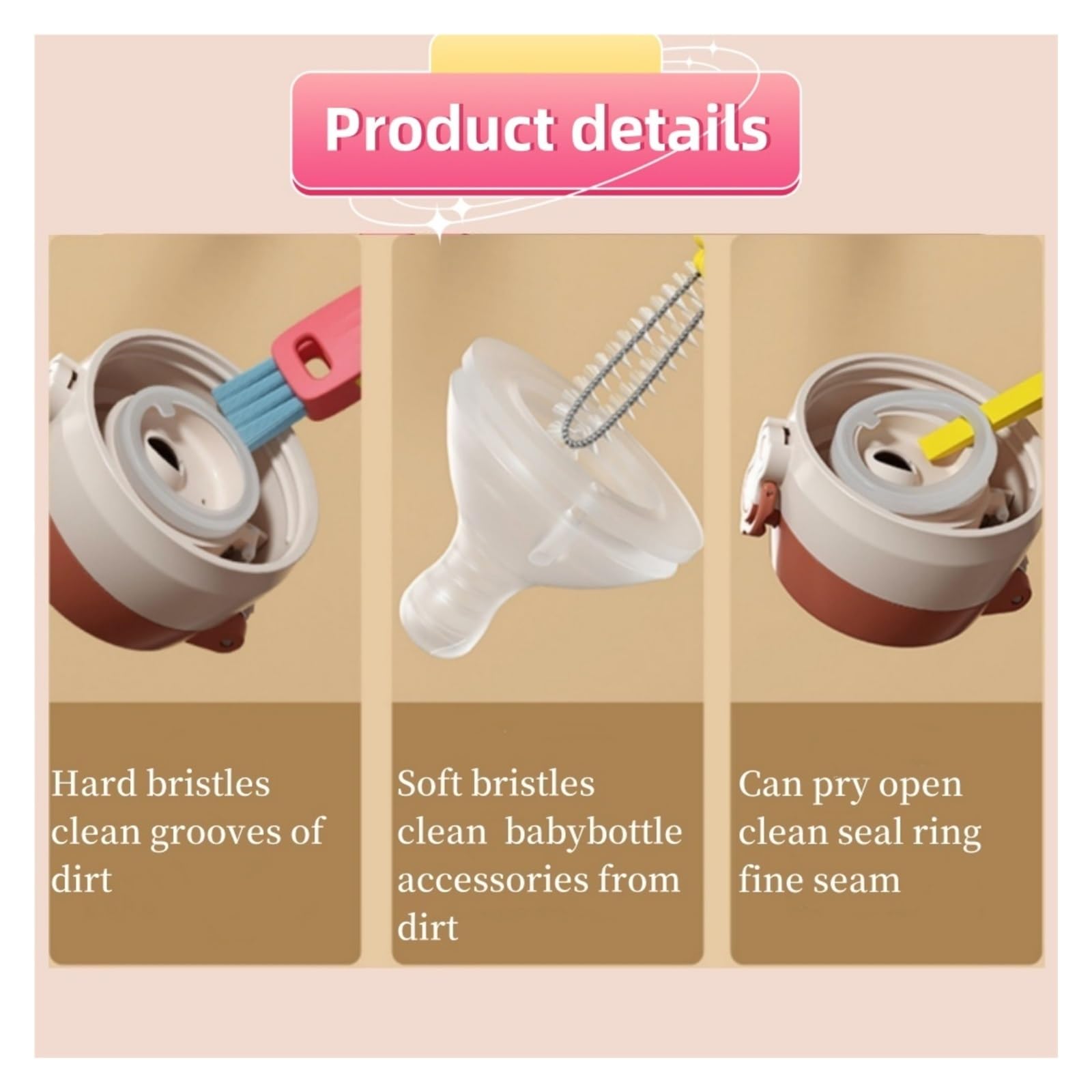 3 In 1 Cup Lid Cleaning Brush,Sealing Cover Cleaning Brush,2024 New Crevice Cleaning Brush,Straw Cleaner Brush,Cup Cleaning Brus
