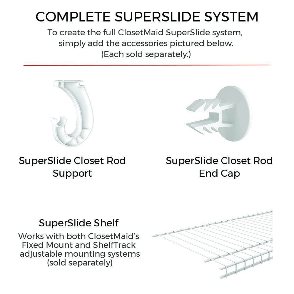 Closetmaid 2050 Superslide Adjustable Hanging Closet Rod, 2' To 4', White