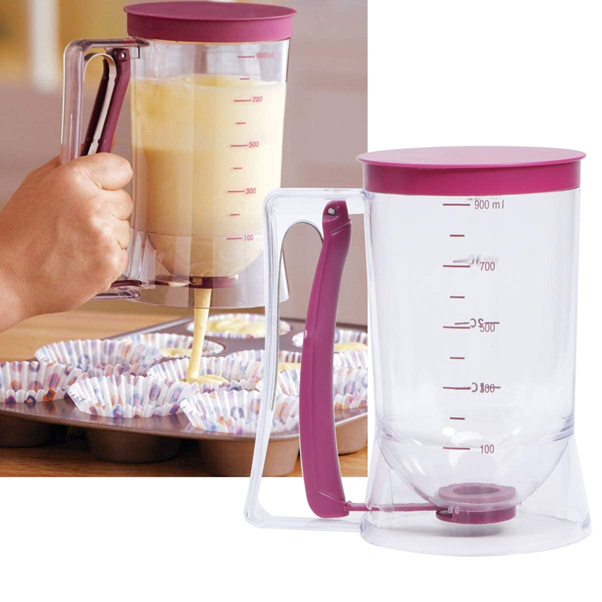 UPKOCH Batter Dispenser with Measuring Markings - ABS+Silicone Baking Tool for Pancakes, Waffles & Muffins | Leak-Proof Design (