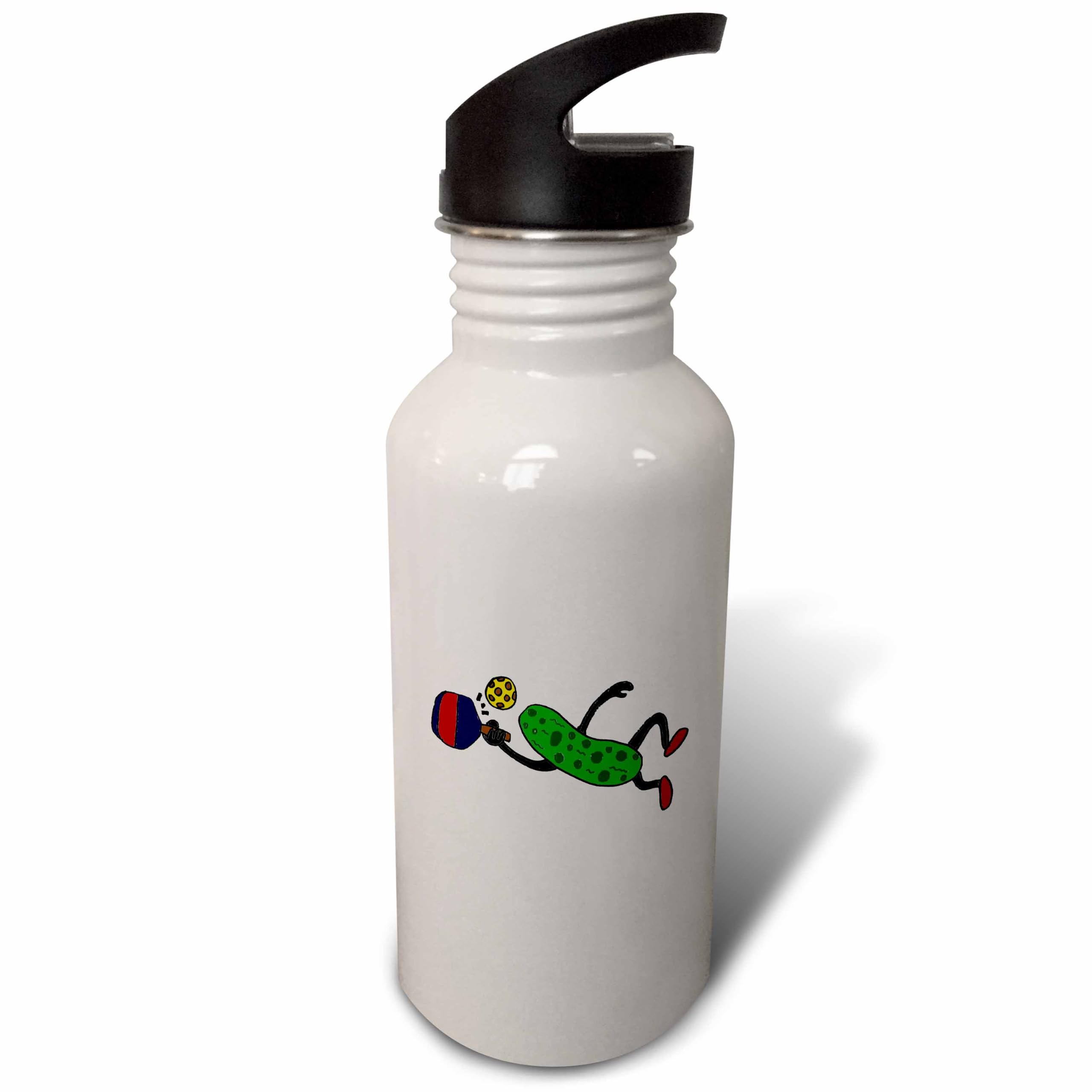 3dRose Funny Leaping Pickle Playing Pickleball 21 oz Sports Water Bottle